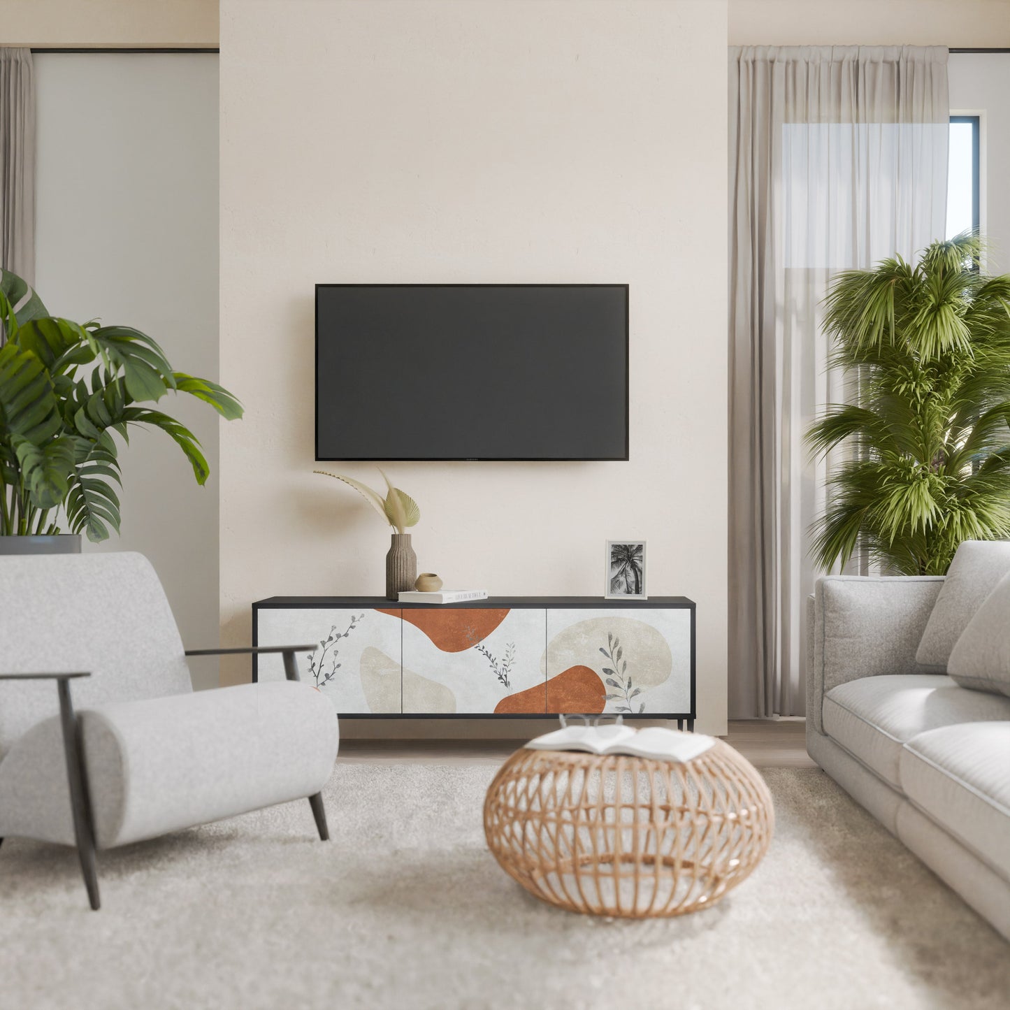 Mobile TV TRANQUIL TWIG a 3 ante con finitura nera