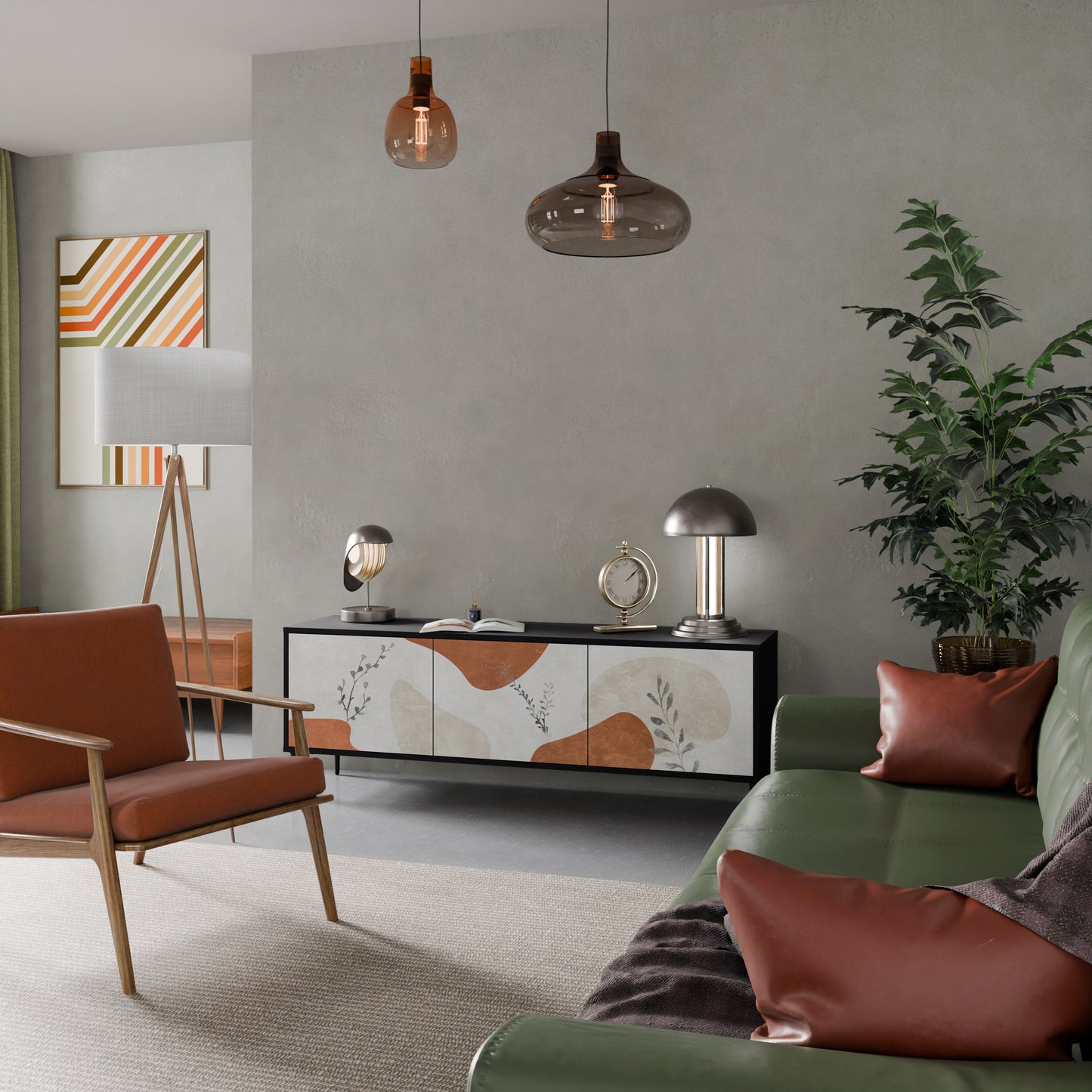 Mobile TV TRANQUIL TWIG a 3 ante con finitura nera