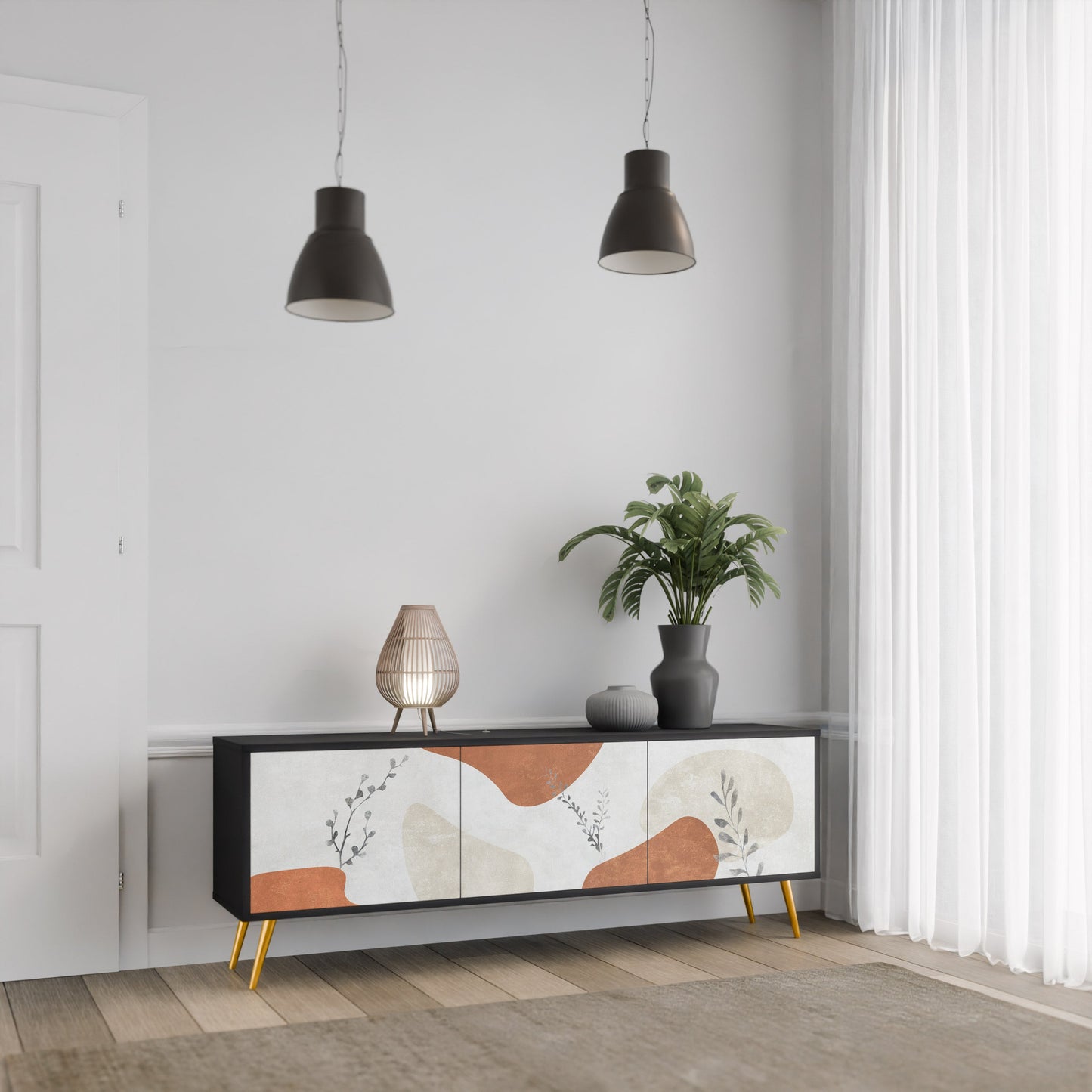 Mobile TV TRANQUIL TWIG a 3 ante con finitura nera