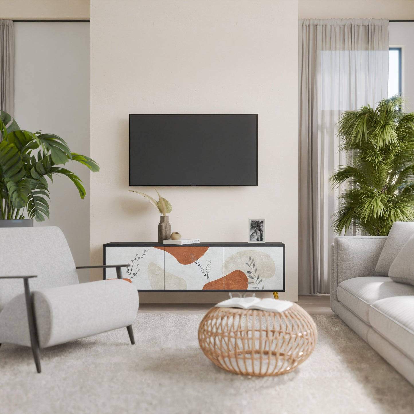 Mobile TV TRANQUIL TWIG a 3 ante con finitura nera