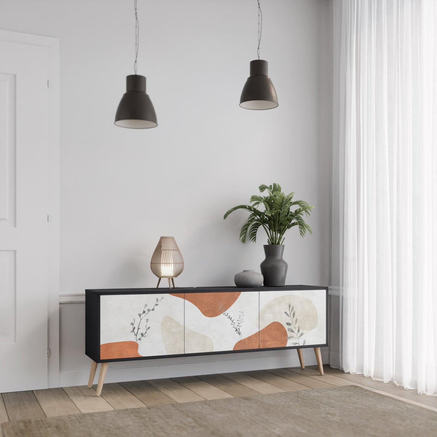 Mobile TV TRANQUIL TWIG a 3 ante con finitura nera