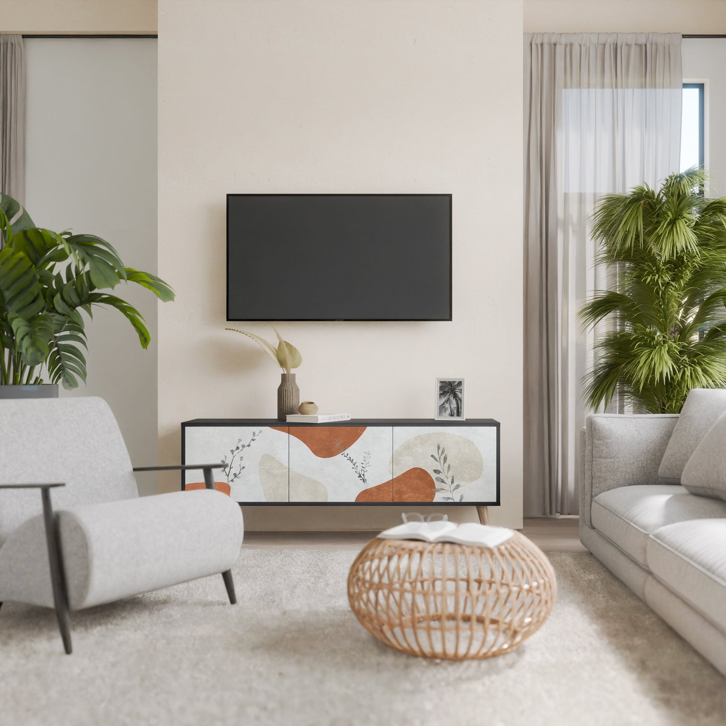 Mobile TV TRANQUIL TWIG a 3 ante con finitura nera