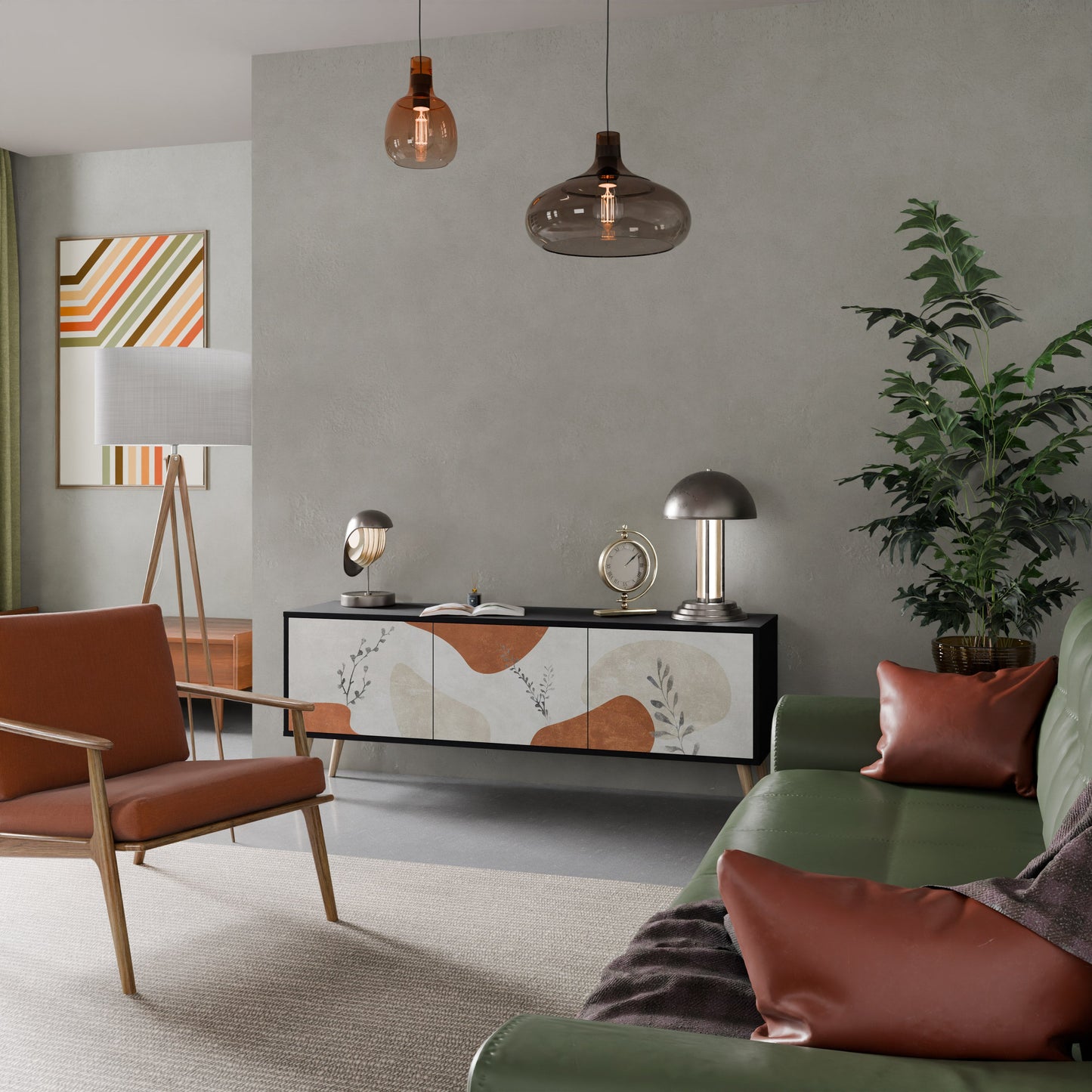 Mobile TV TRANQUIL TWIG a 3 ante con finitura nera