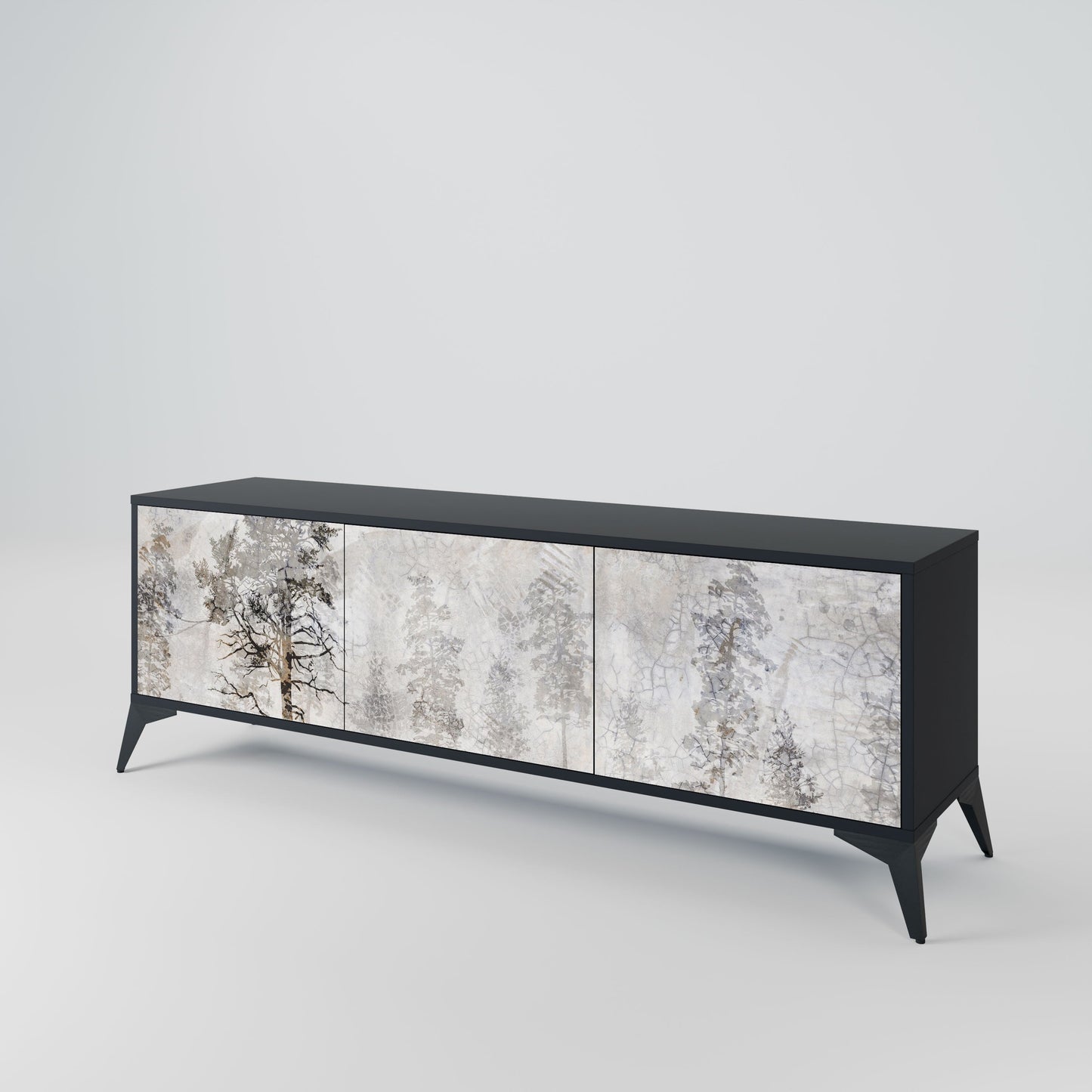FADE IN THE TREES 3-Door TV Stand in Black Finish