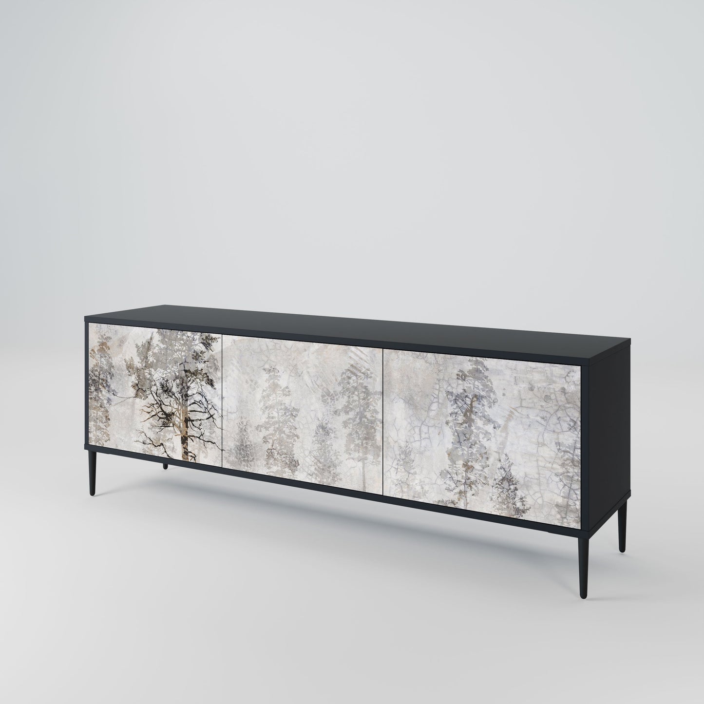 FADE IN THE TREES 3-Door TV Stand in Black Finish