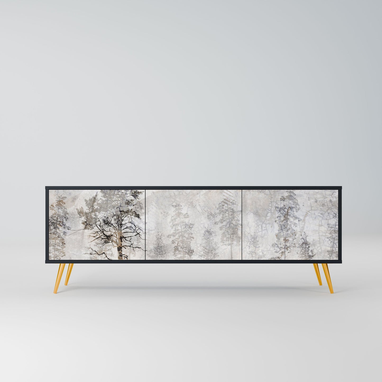 FADE IN THE TREES 3-Door TV Stand in Black Finish