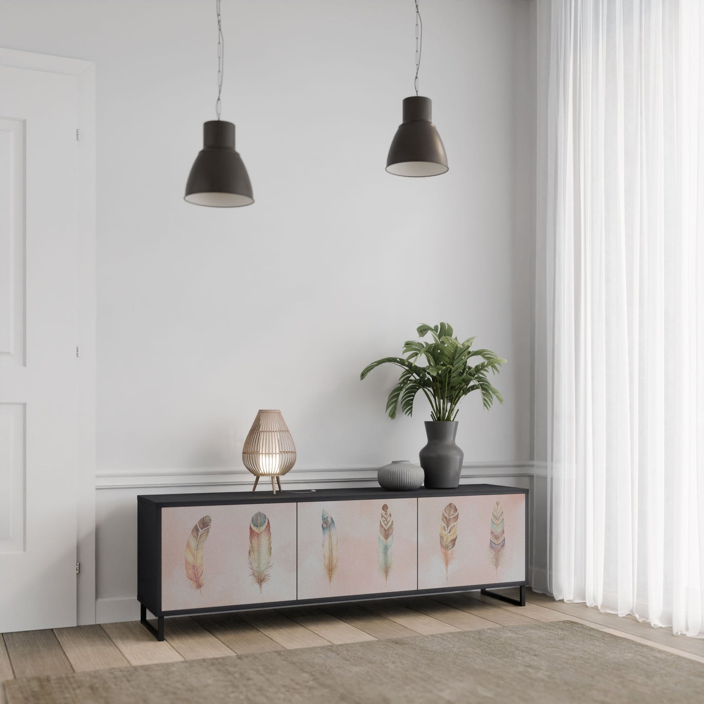 THE DELIQUESCE 3-Door TV Stand in Black Finish