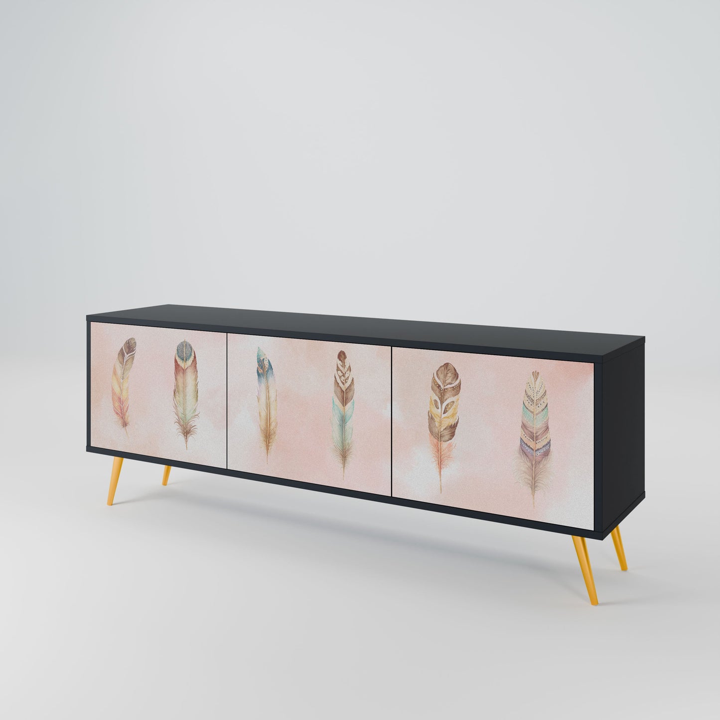 THE DELIQUESCE 3-Door TV Stand in Black Finish