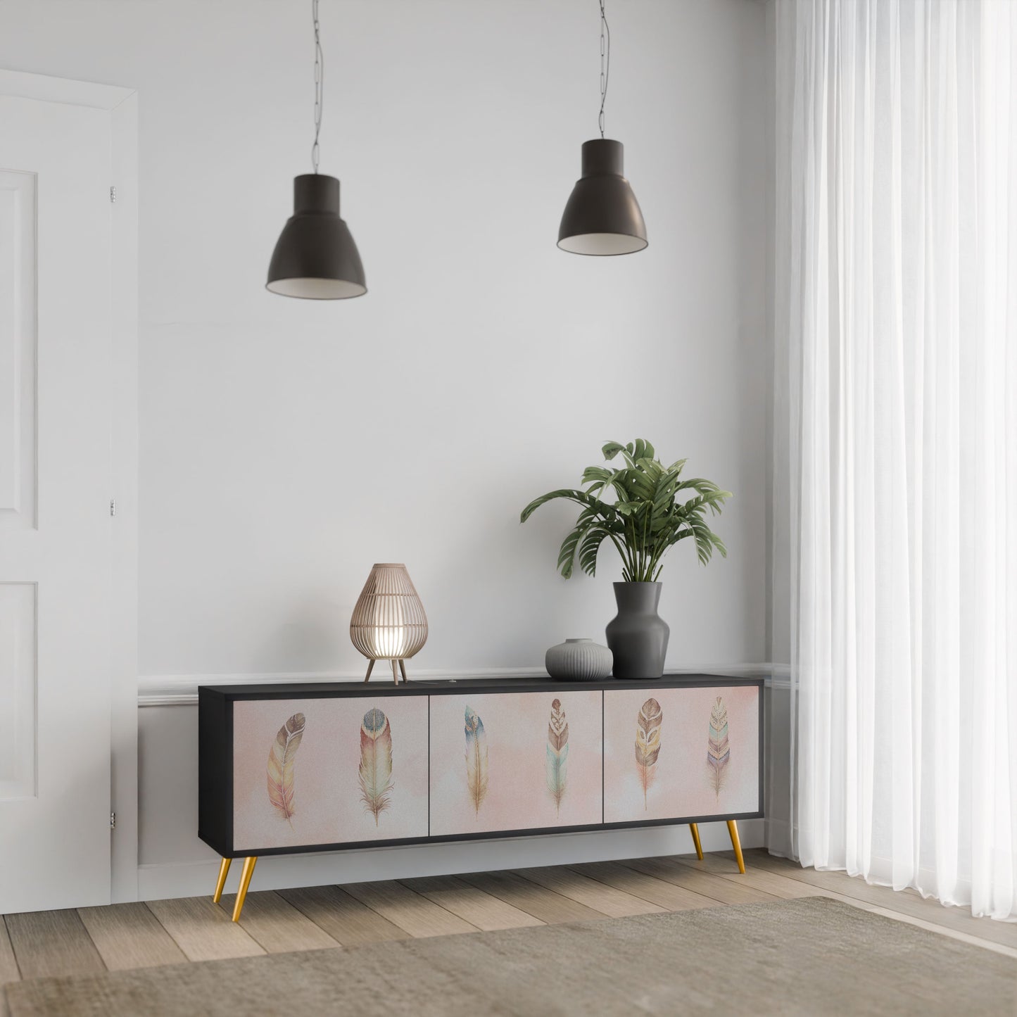 THE DELIQUESCE 3-Door TV Stand in Black Finish