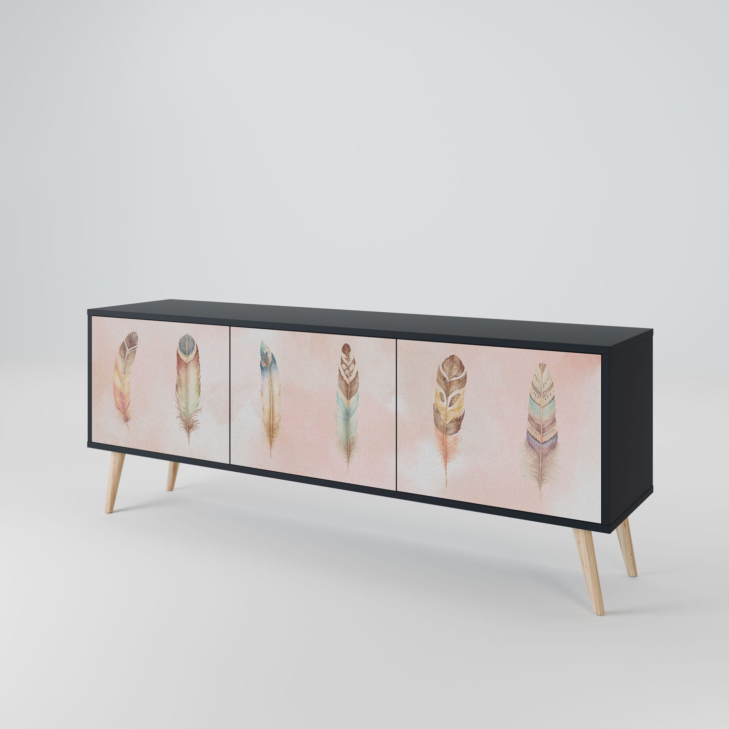 THE DELIQUESCE 3-Door TV Stand in Black Finish