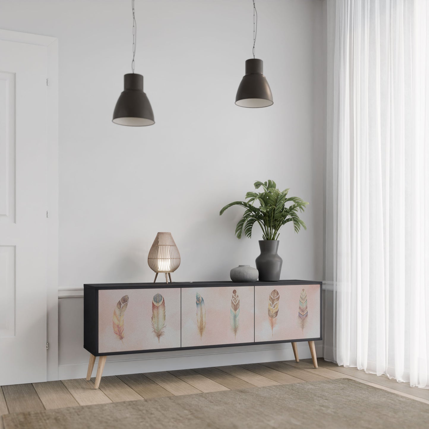 THE DELIQUESCE 3-Door TV Stand in Black Finish