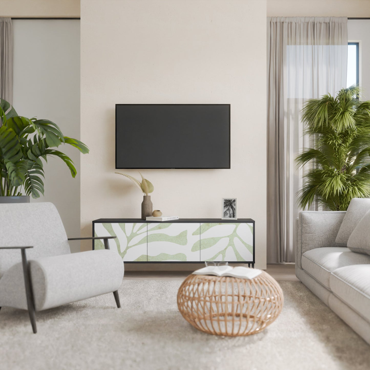 Mobile TV BOTANICAL SPARK a 3 ante con finitura nera
