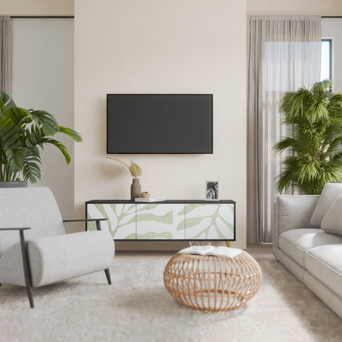 Mobile TV BOTANICAL SPARK a 3 ante con finitura nera
