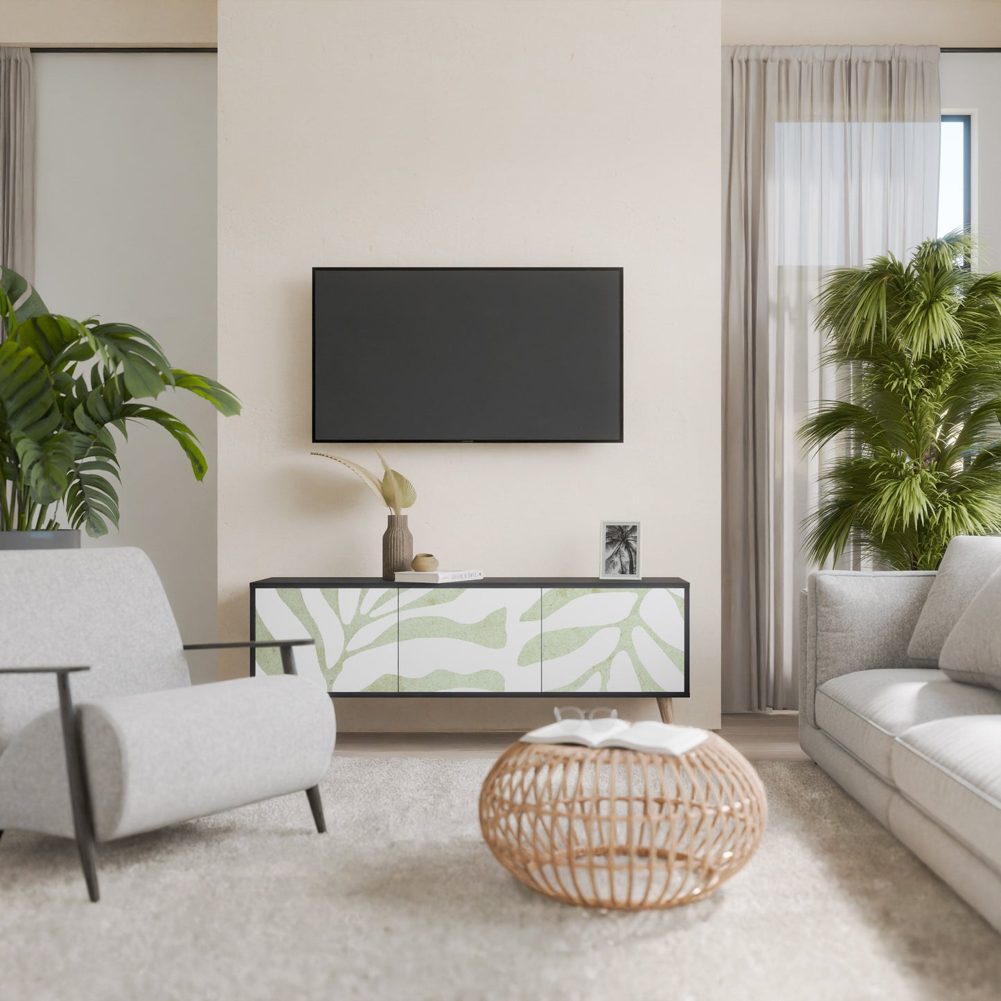 Mobile TV BOTANICAL SPARK a 3 ante con finitura nera
