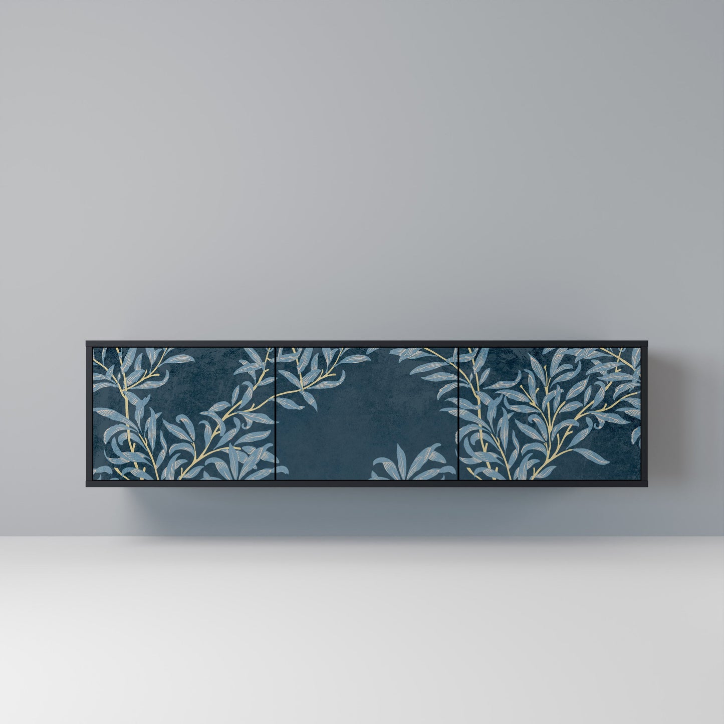 BLUE LEAVES 3-Door TV Stand in Black Finish