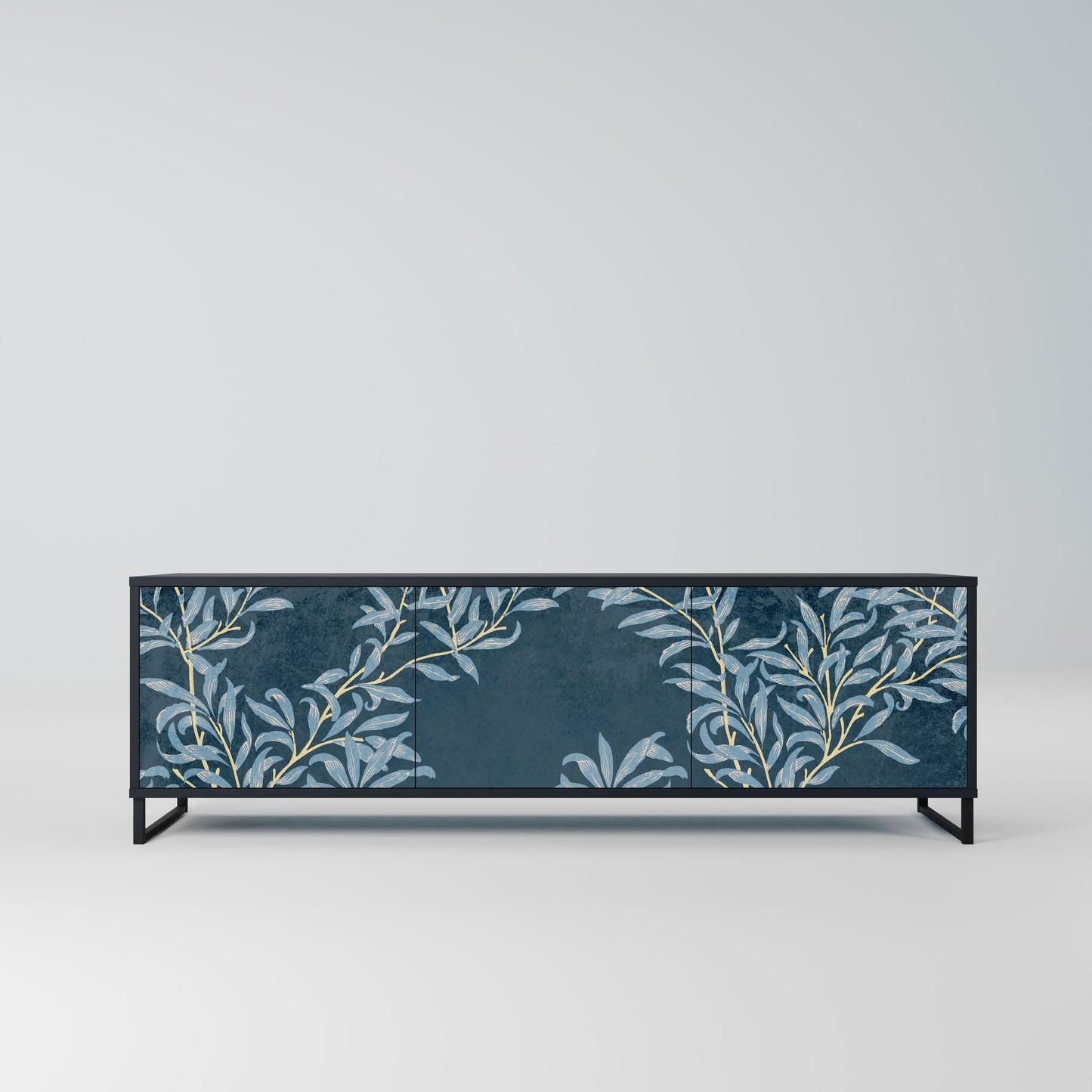 BLUE LEAVES 3-Door TV Stand in Black Finish