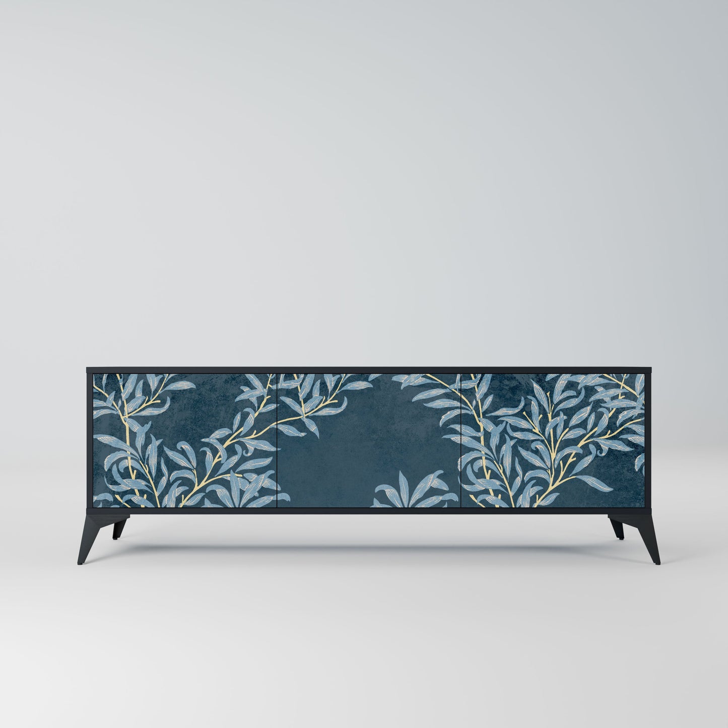 BLUE LEAVES 3-Door TV Stand in Black Finish