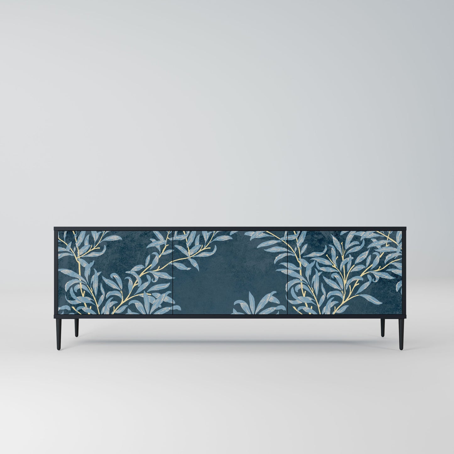 BLUE LEAVES 3-Door TV Stand in Black Finish