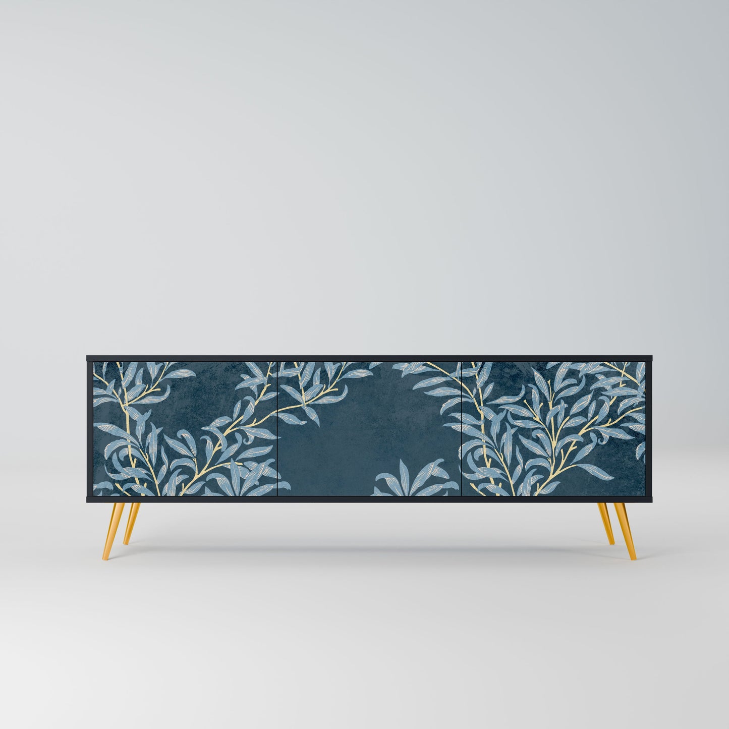 BLUE LEAVES 3-Door TV Stand in Black Finish