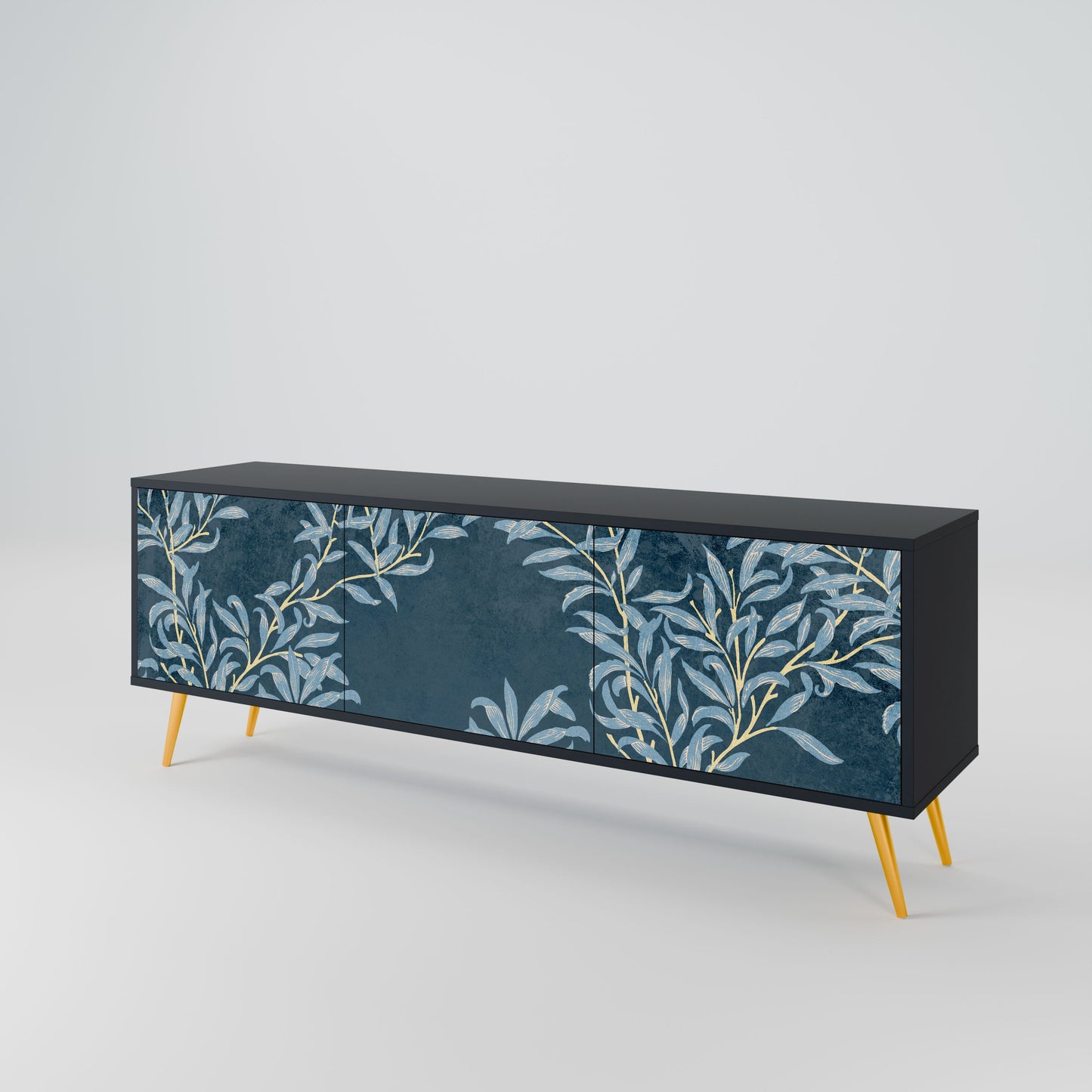 BLUE LEAVES 3-Door TV Stand in Black Finish