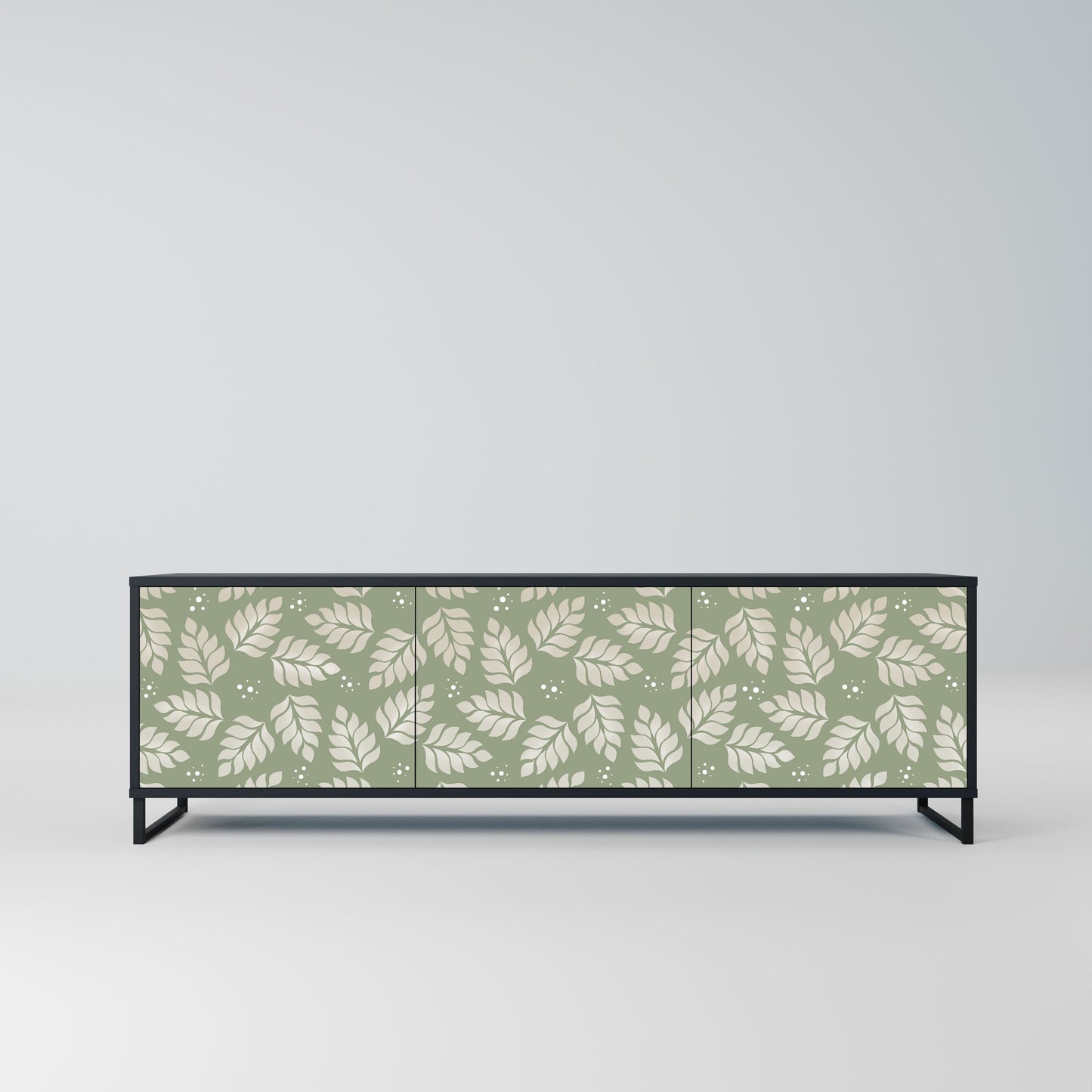 LEAVES ON GREEN 3-Door TV Stand in Black Finish