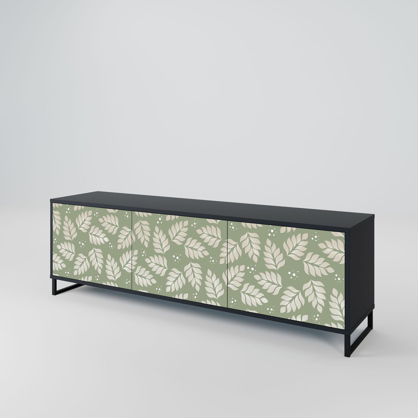 LEAVES ON GREEN 3-Door TV Stand in Black Finish