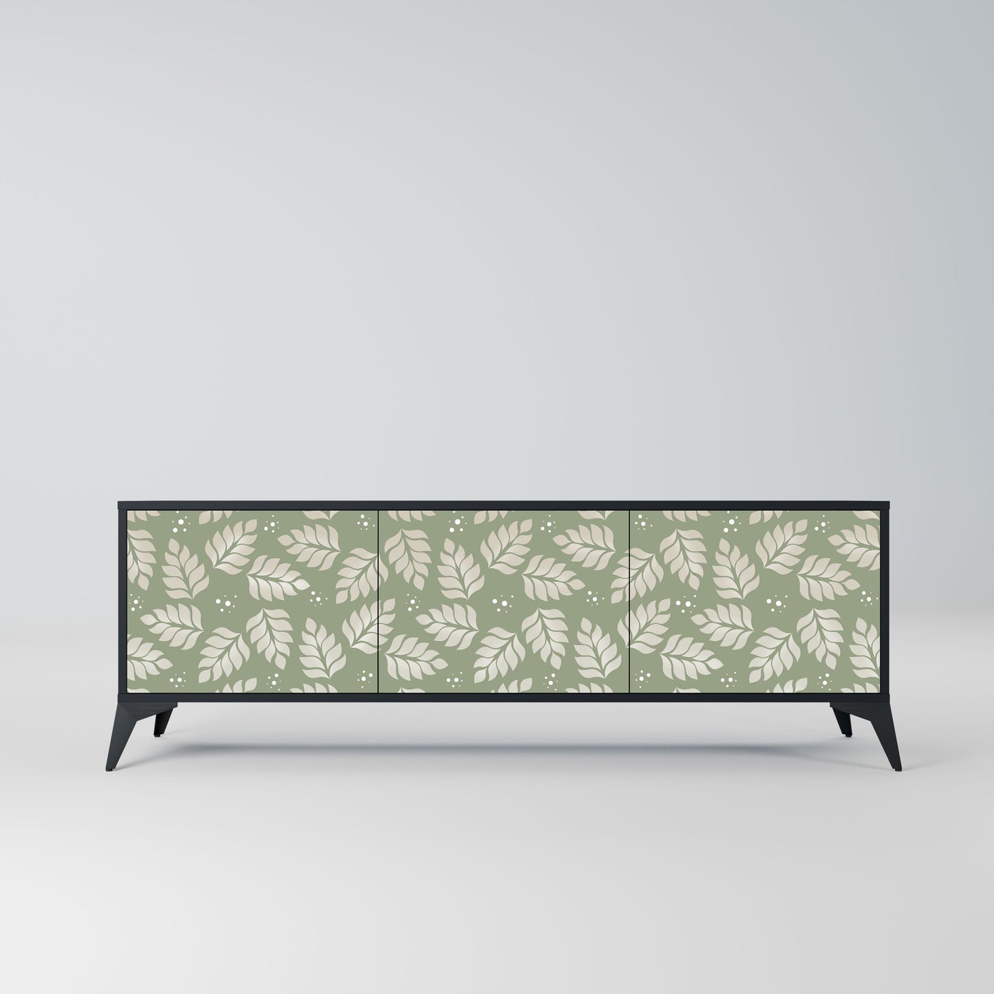 LEAVES ON GREEN 3-Door TV Stand in Black Finish