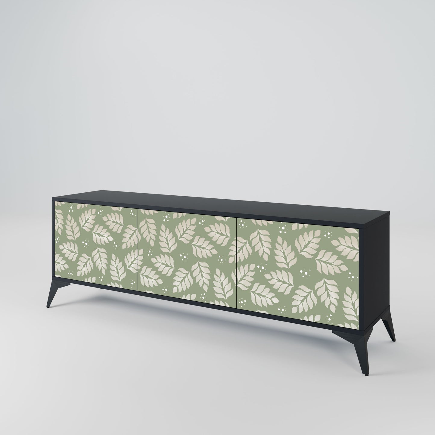 LEAVES ON GREEN 3-Door TV Stand in Black Finish