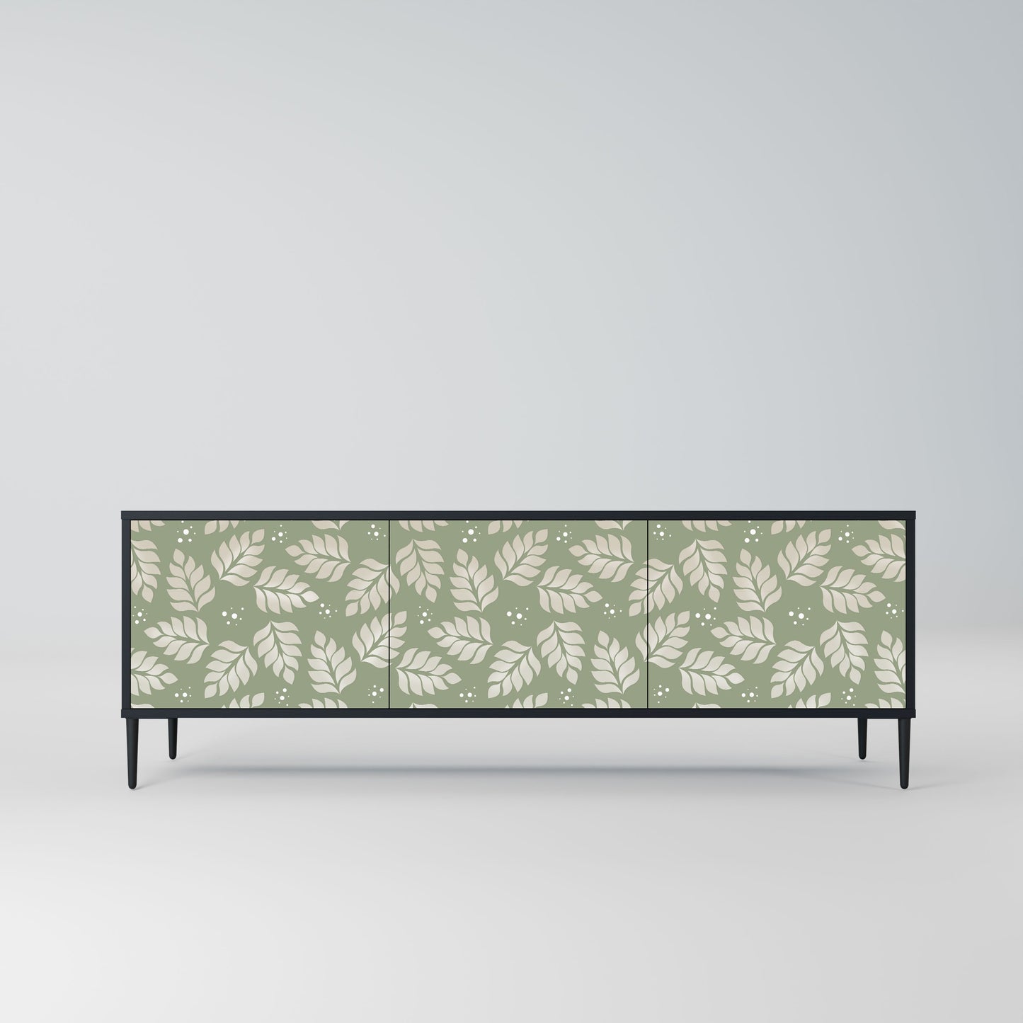 LEAVES ON GREEN 3-Door TV Stand in Black Finish