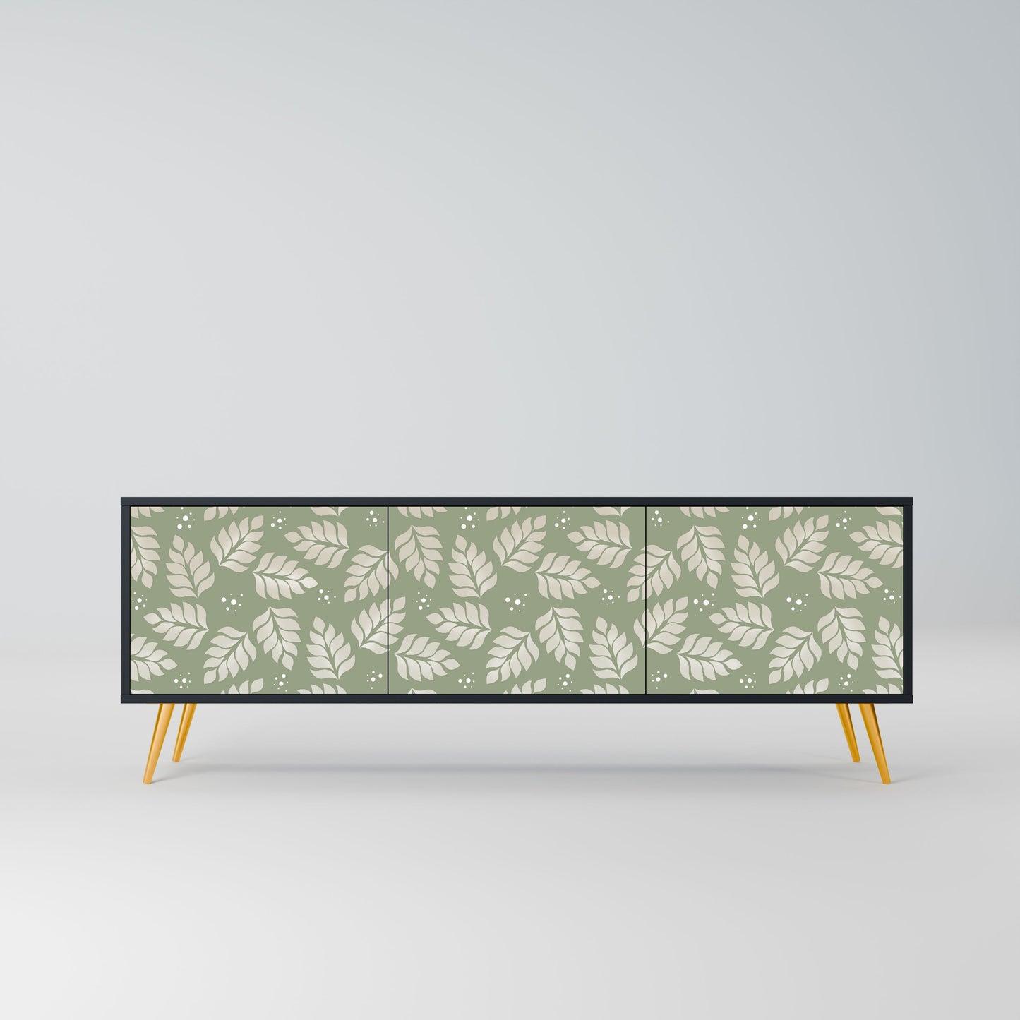 LEAVES ON GREEN 3-Door TV Stand in Black Finish