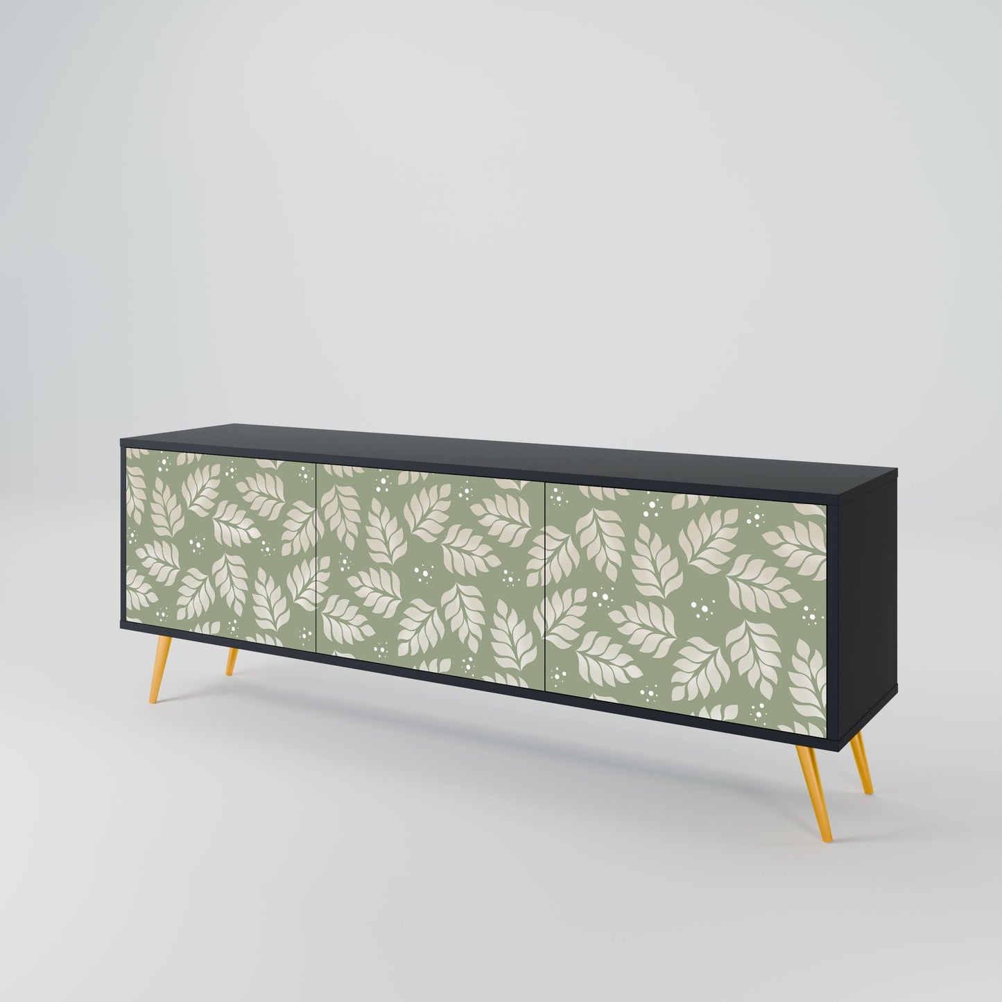LEAVES ON GREEN 3-Door TV Stand in Black Finish