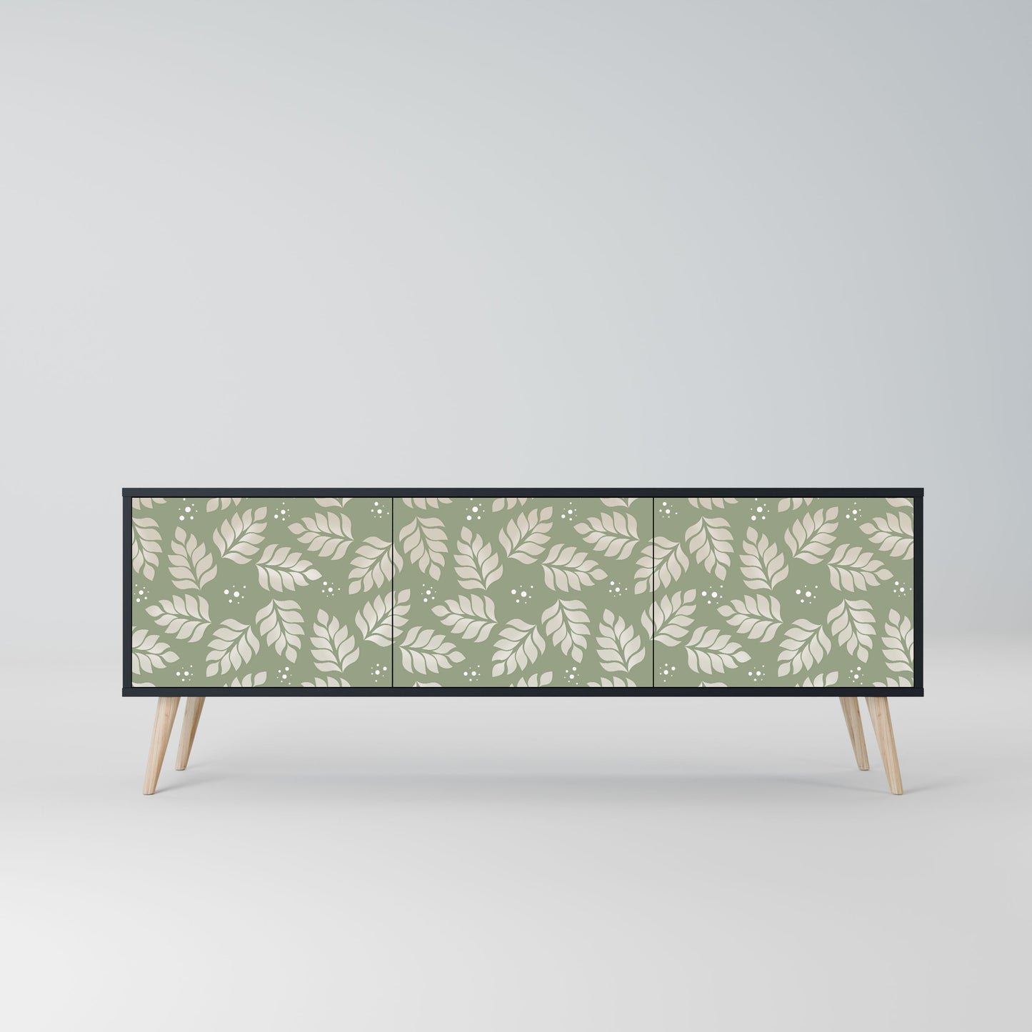 LEAVES ON GREEN 3-Door TV Stand in Black Finish