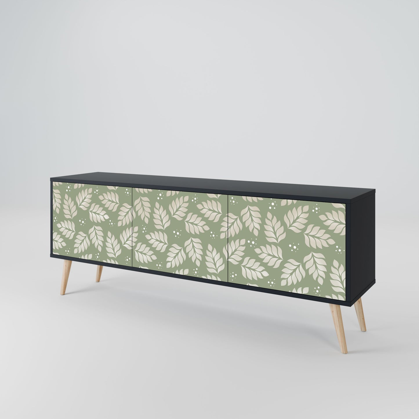 LEAVES ON GREEN 3-Door TV Stand in Black Finish