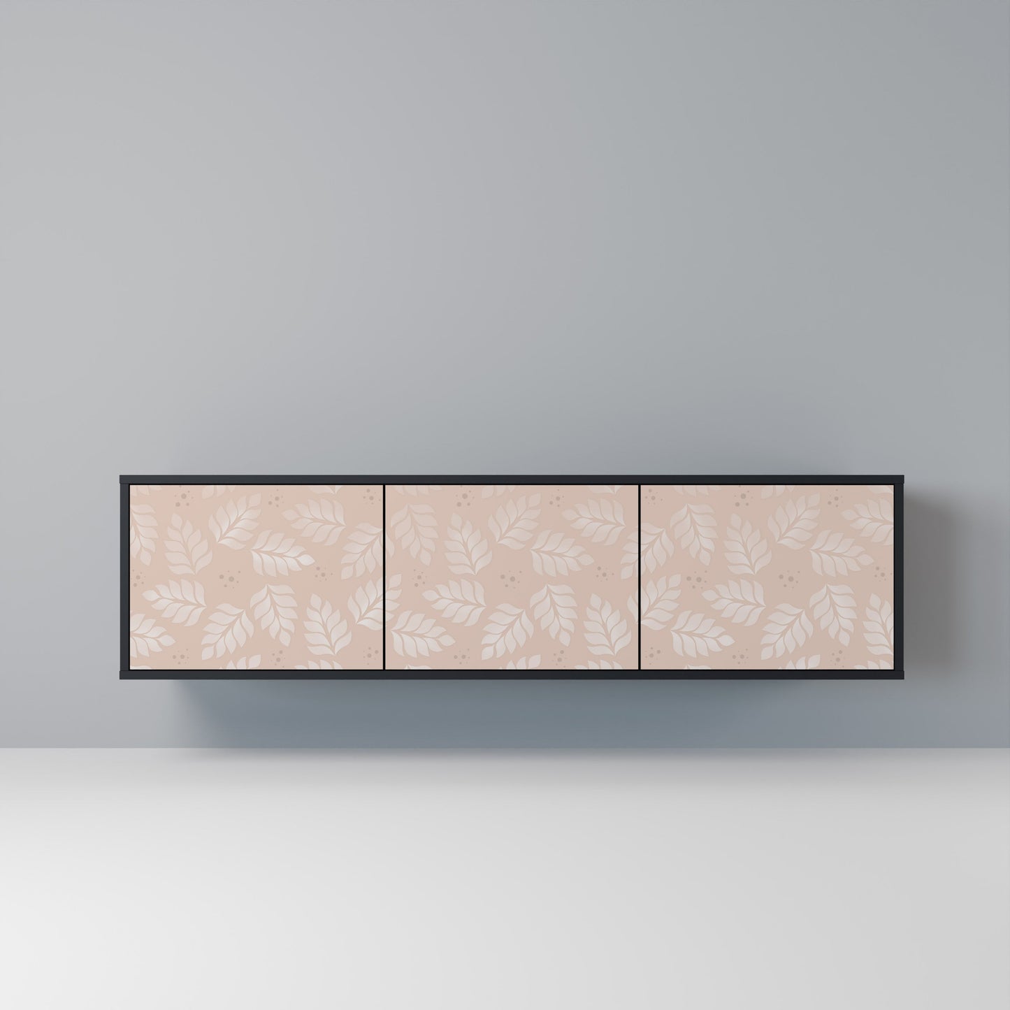 LEAVES ON BEIGE 3-Door TV Stand in Black Finish