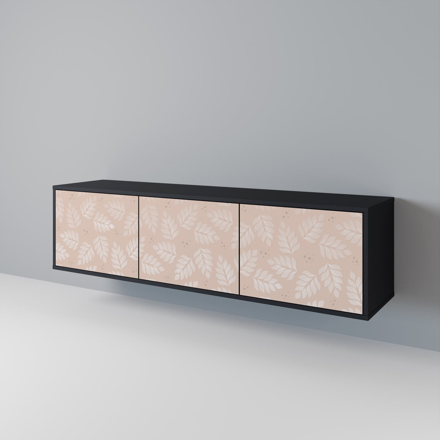 LEAVES ON BEIGE 3-Door TV Stand in Black Finish