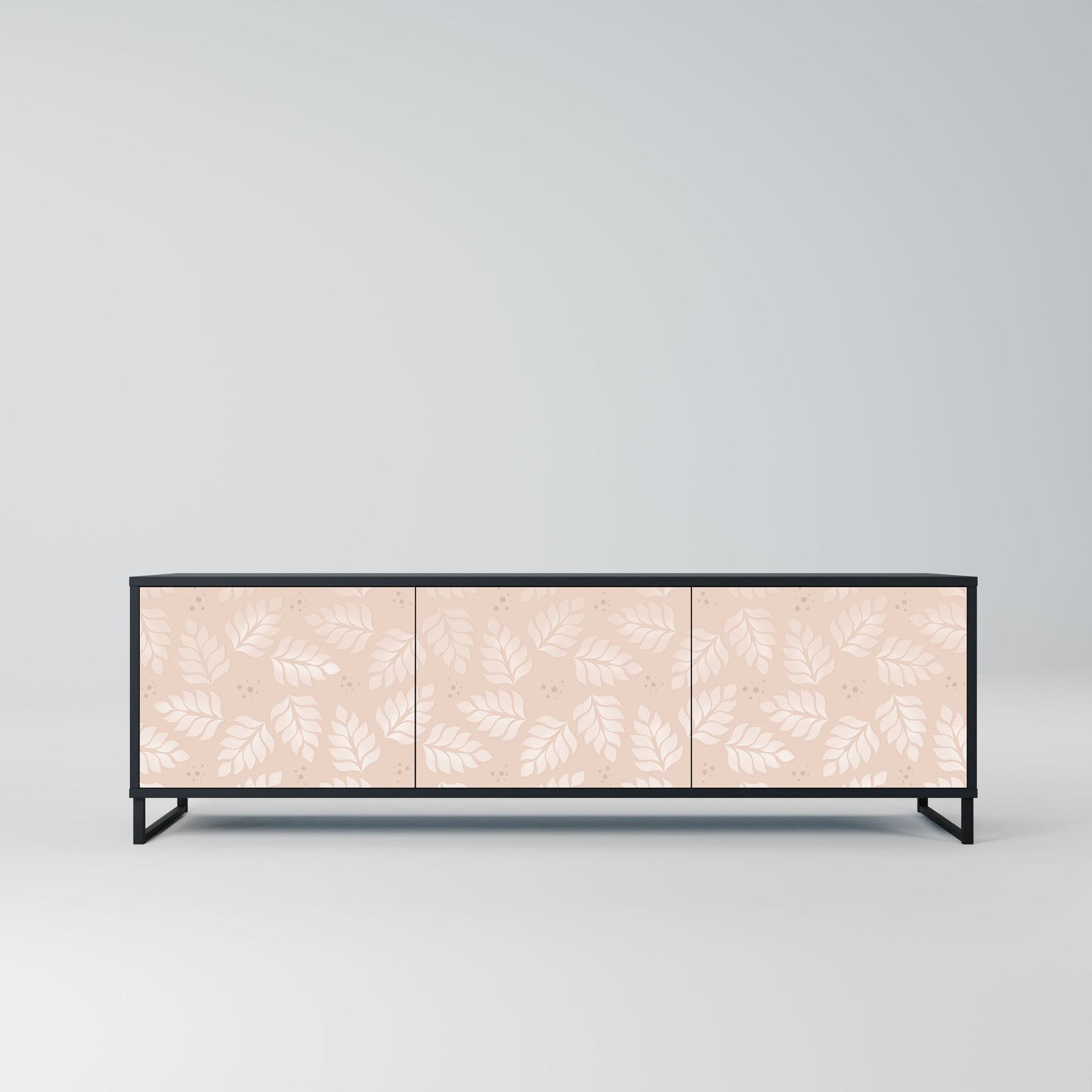 LEAVES ON BEIGE 3-Door TV Stand in Black Finish
