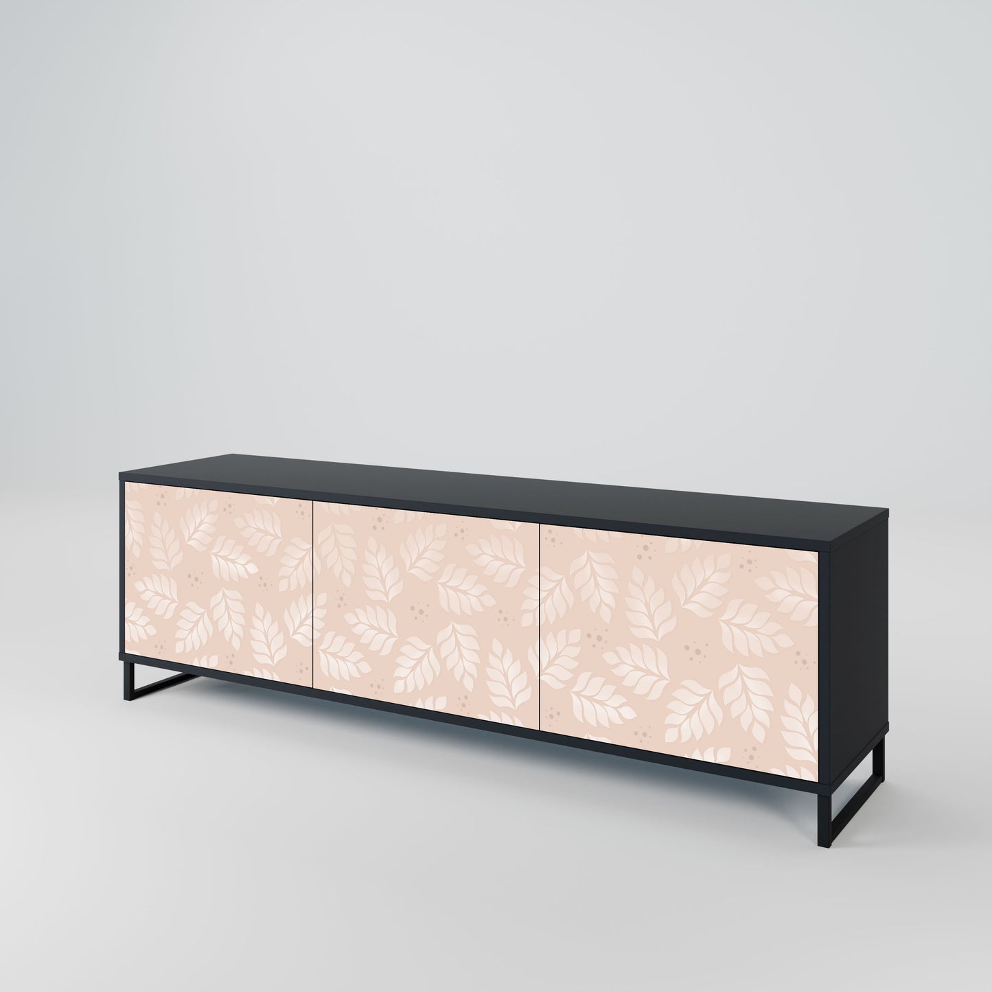 LEAVES ON BEIGE 3-Door TV Stand in Black Finish