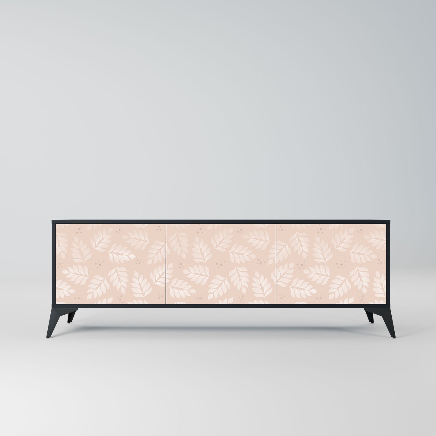 LEAVES ON BEIGE 3-Door TV Stand in Black Finish