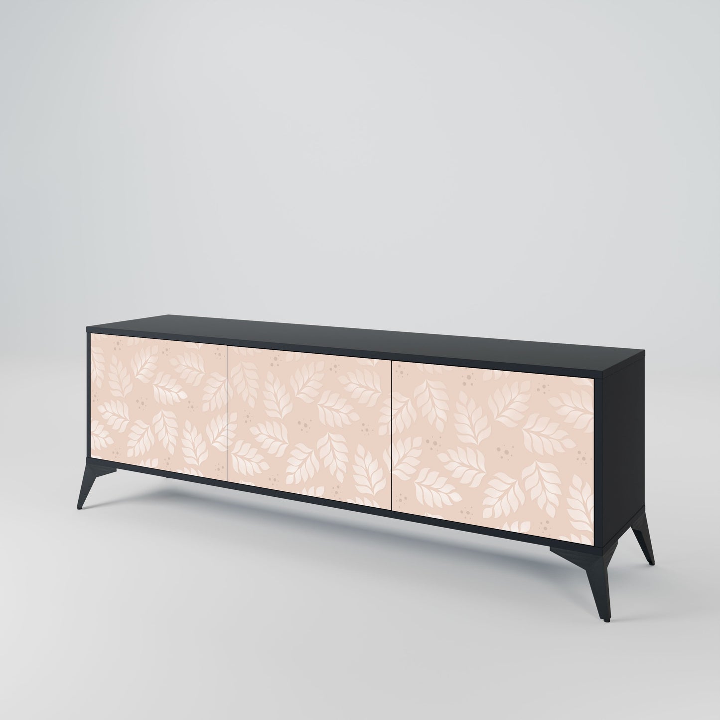 LEAVES ON BEIGE 3-Door TV Stand in Black Finish