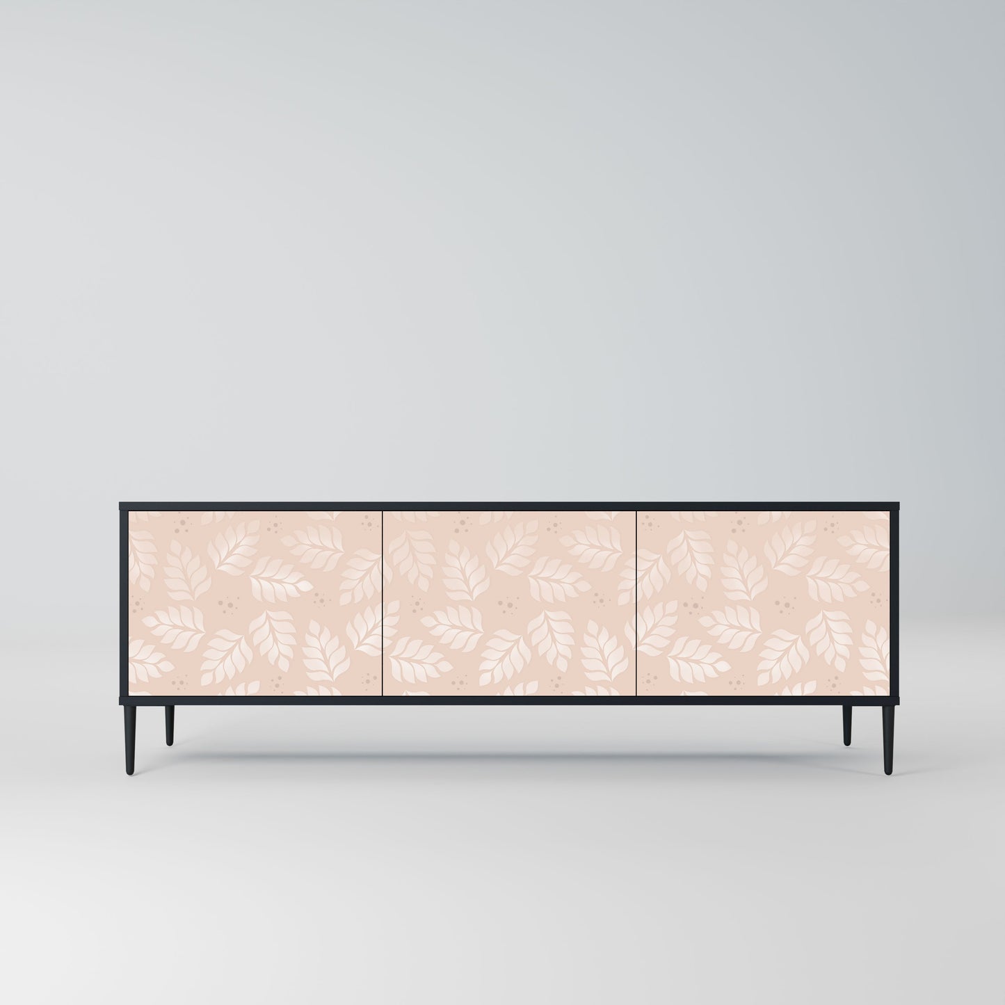 LEAVES ON BEIGE 3-Door TV Stand in Black Finish