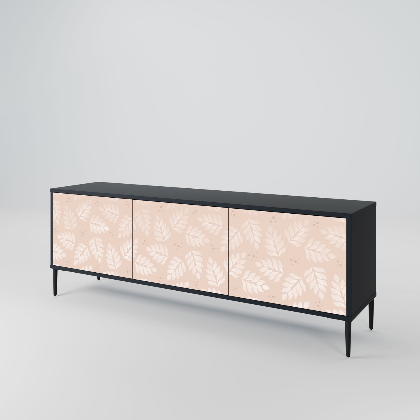 LEAVES ON BEIGE 3-Door TV Stand in Black Finish
