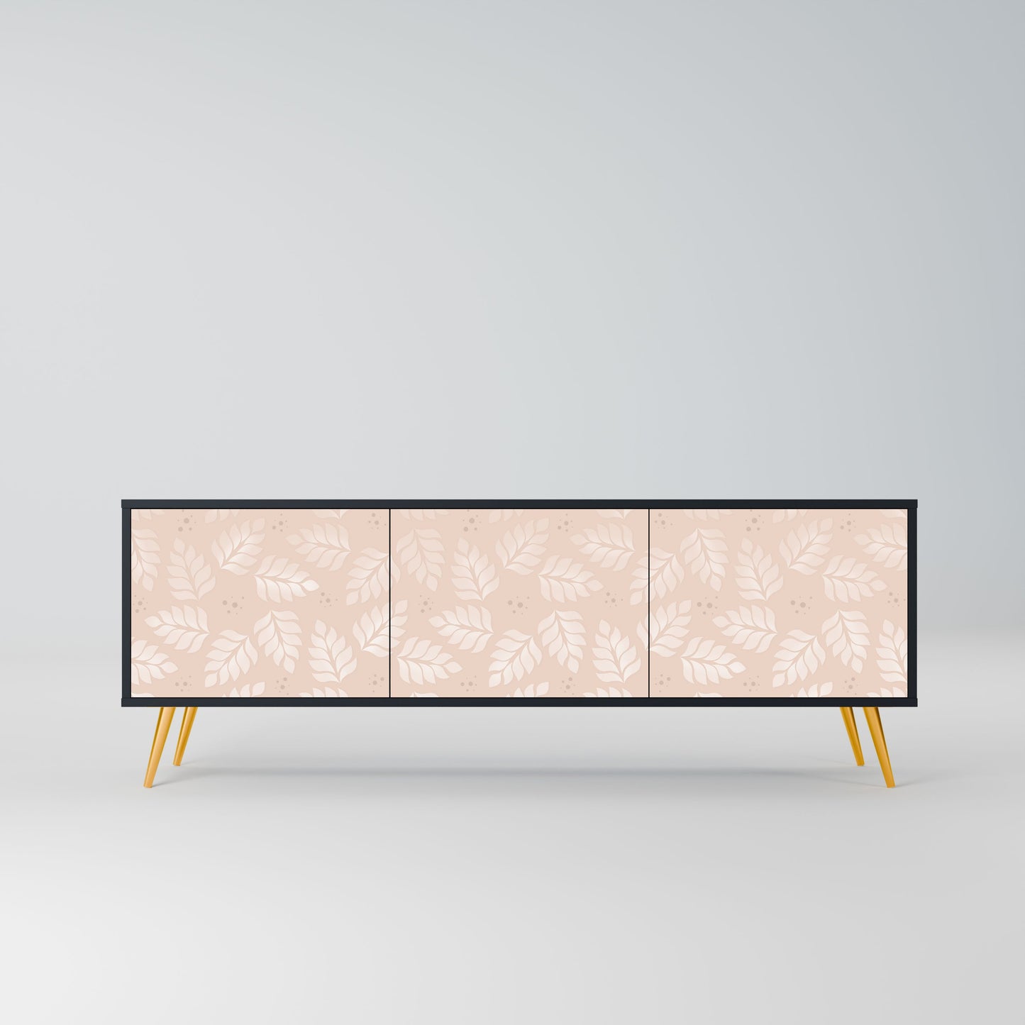 LEAVES ON BEIGE 3-Door TV Stand in Black Finish