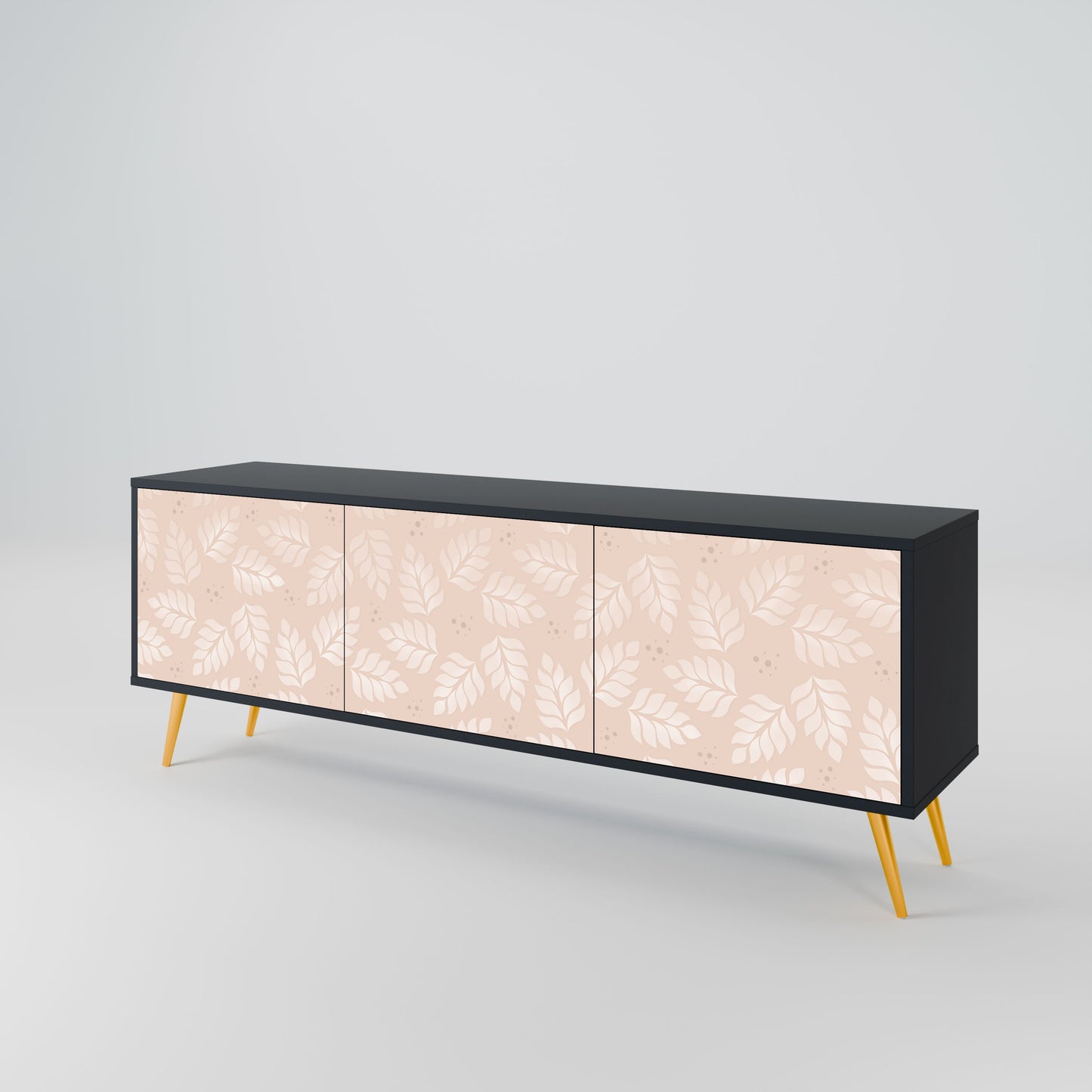 LEAVES ON BEIGE 3-Door TV Stand in Black Finish