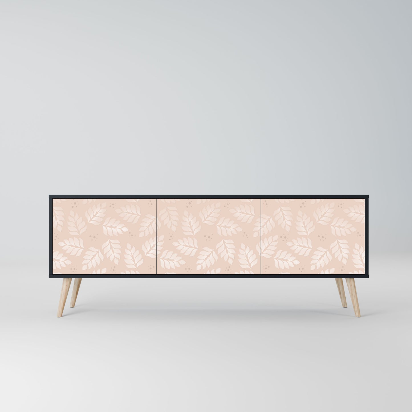 LEAVES ON BEIGE 3-Door TV Stand in Black Finish