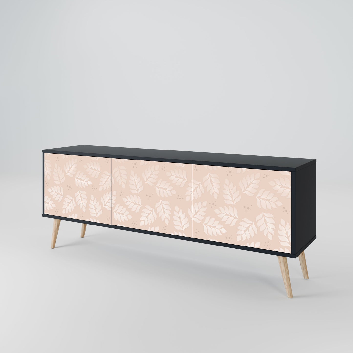 LEAVES ON BEIGE 3-Door TV Stand in Black Finish