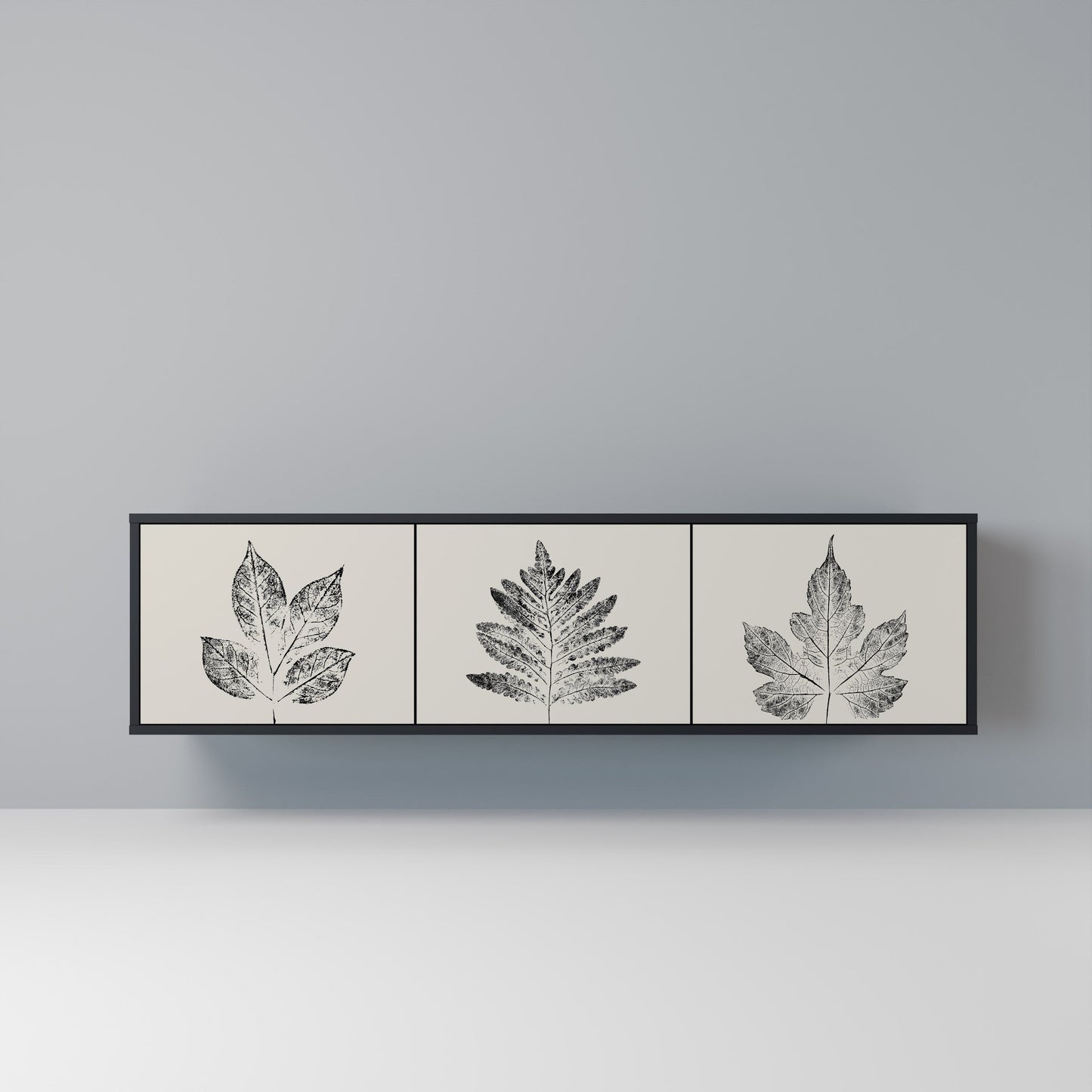 LEAFY STAMPS 3-Door TV Stand in Black Finish