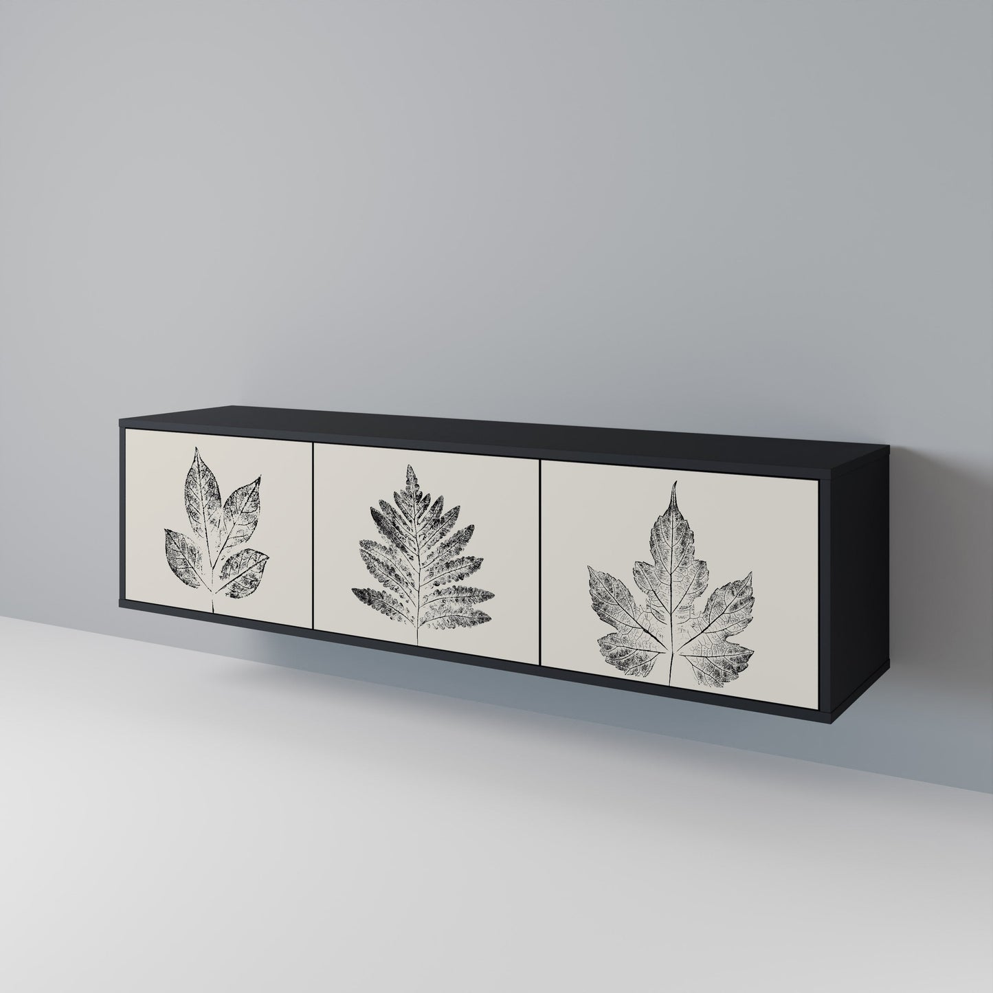 LEAFY STAMPS 3-Door TV Stand in Black Finish