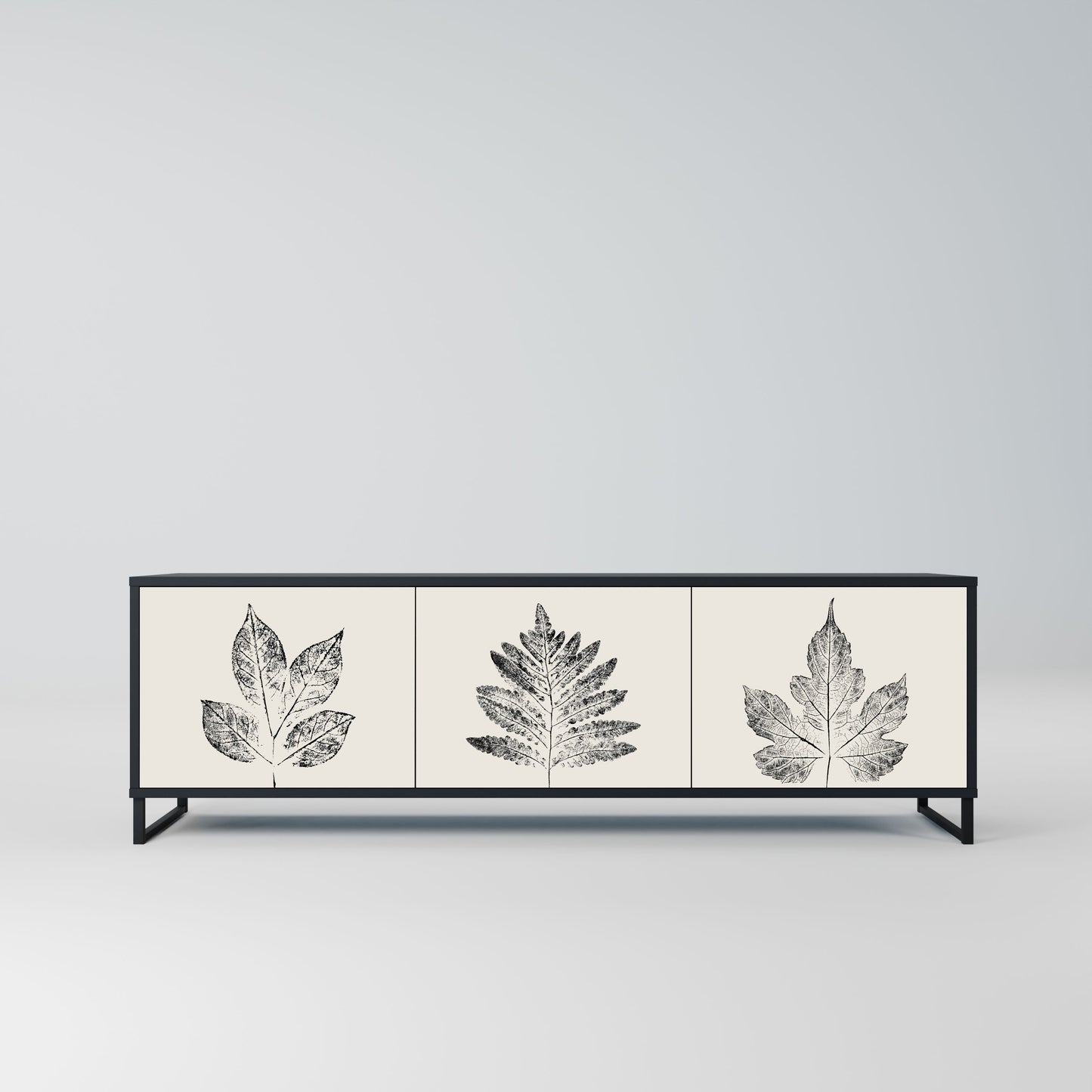 LEAFY STAMPS 3-Door TV Stand in Black Finish