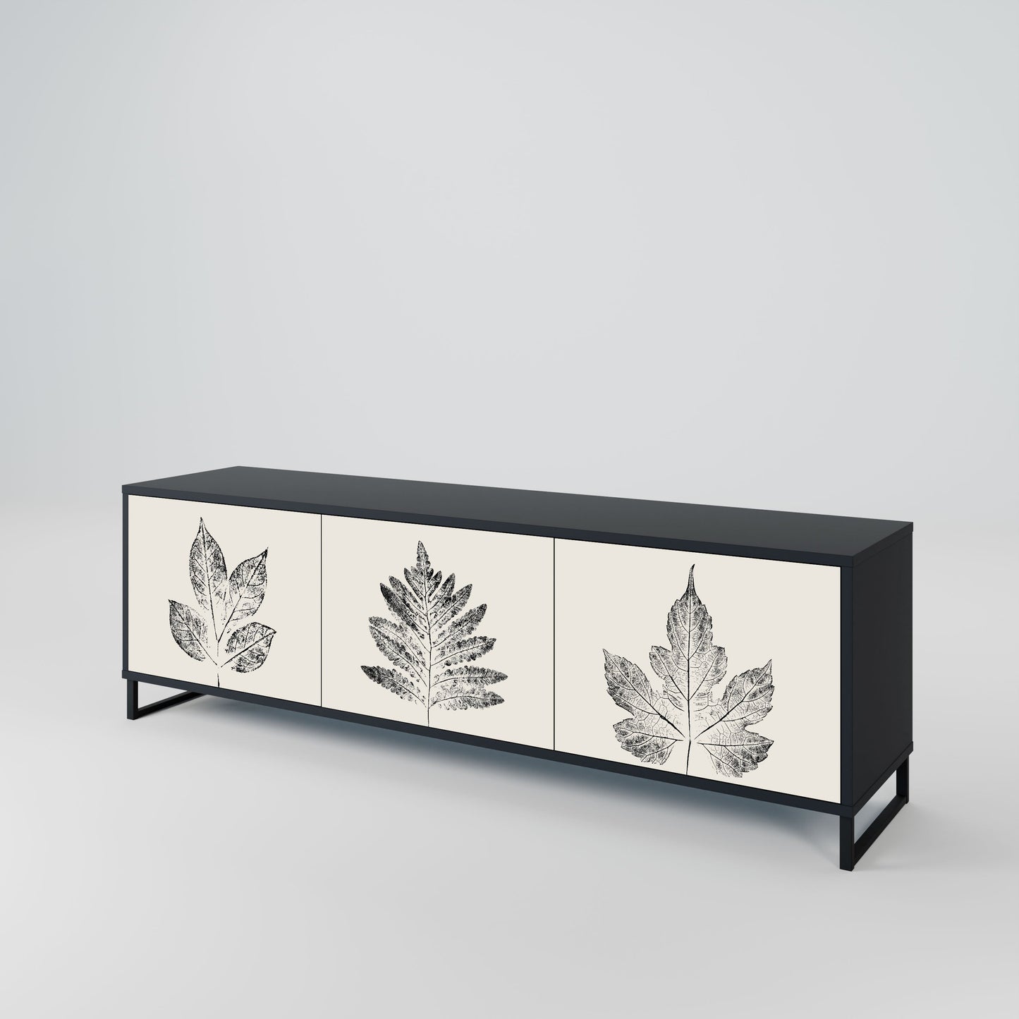 LEAFY STAMPS 3-Door TV Stand in Black Finish