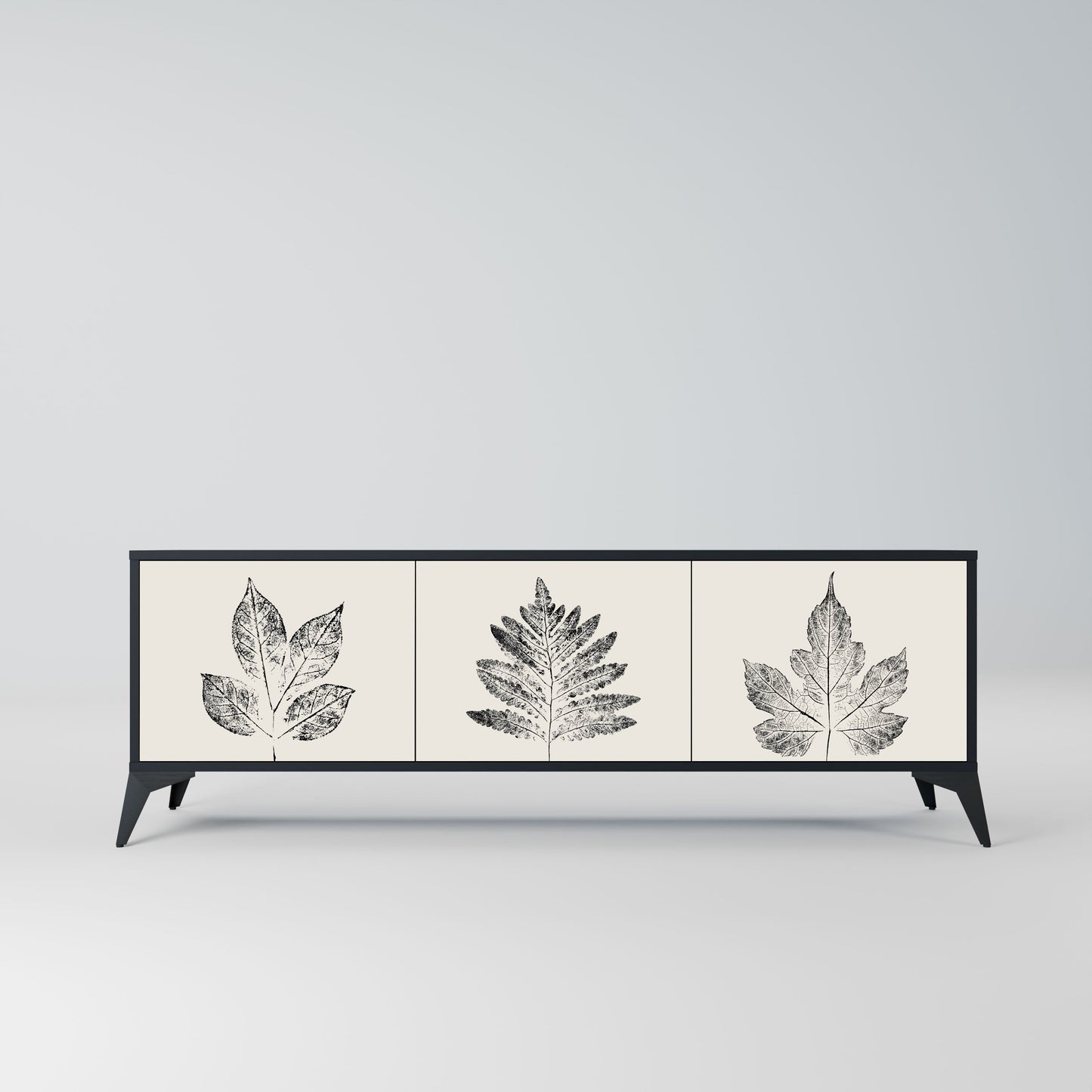 LEAFY STAMPS 3-Door TV Stand in Black Finish